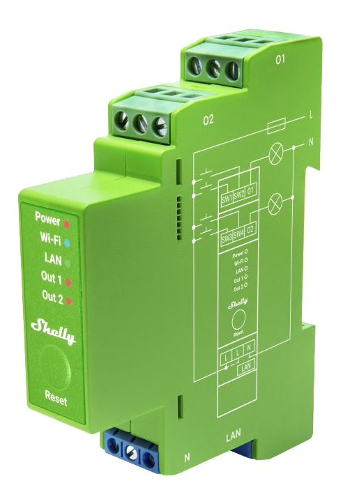 SHELLY 2-Kanal-DIN-Schienen-Smart-Dimmer, Pro Dimmer 2PM, Messfunktion SHELLY 2-Kanal-DIN-Schienen-Smart-Dimmer, Pro Dimmer 2PM, Messfunktion