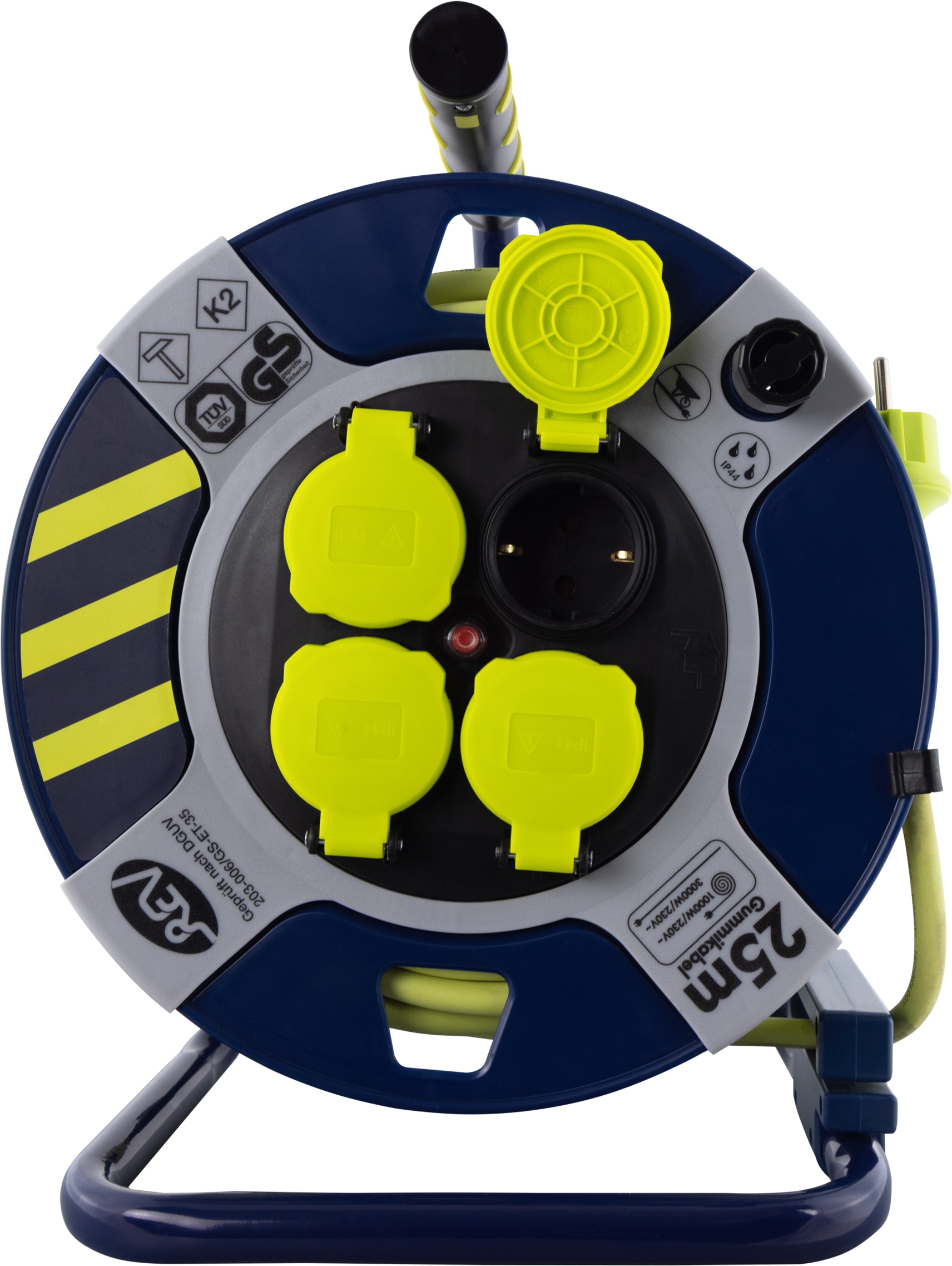 REV Kabeltrommel H07RN, Kunststoff, schwarz/gelb, IP44, 25 m