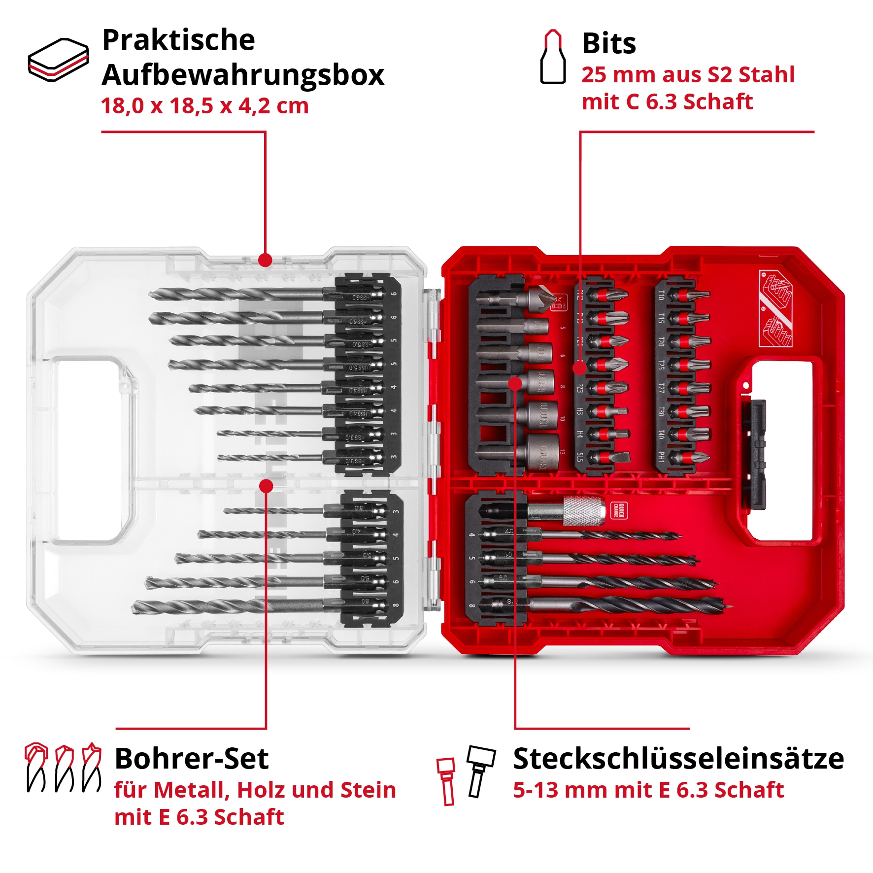 EINHELL Bit- & Bohrer-Set, 109053, L-Case, 40-teilig