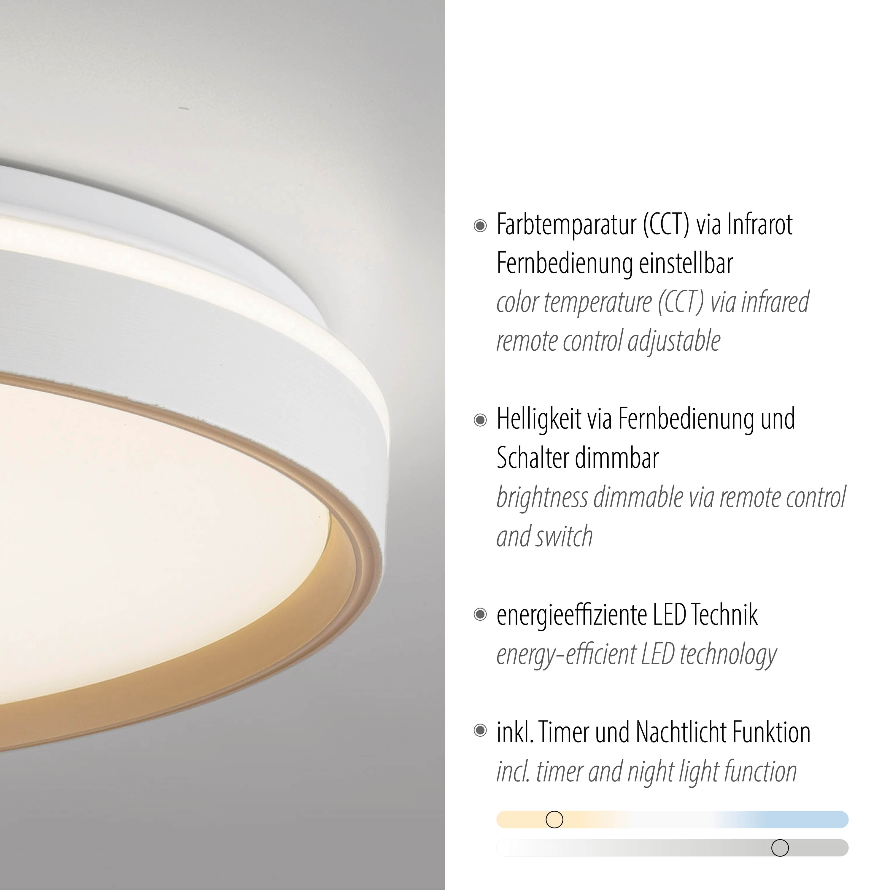 JUST LIGHTLED-Deckenleuchte 14278-39, 34W, CCT, 4600lm, IP20, weiß/sand