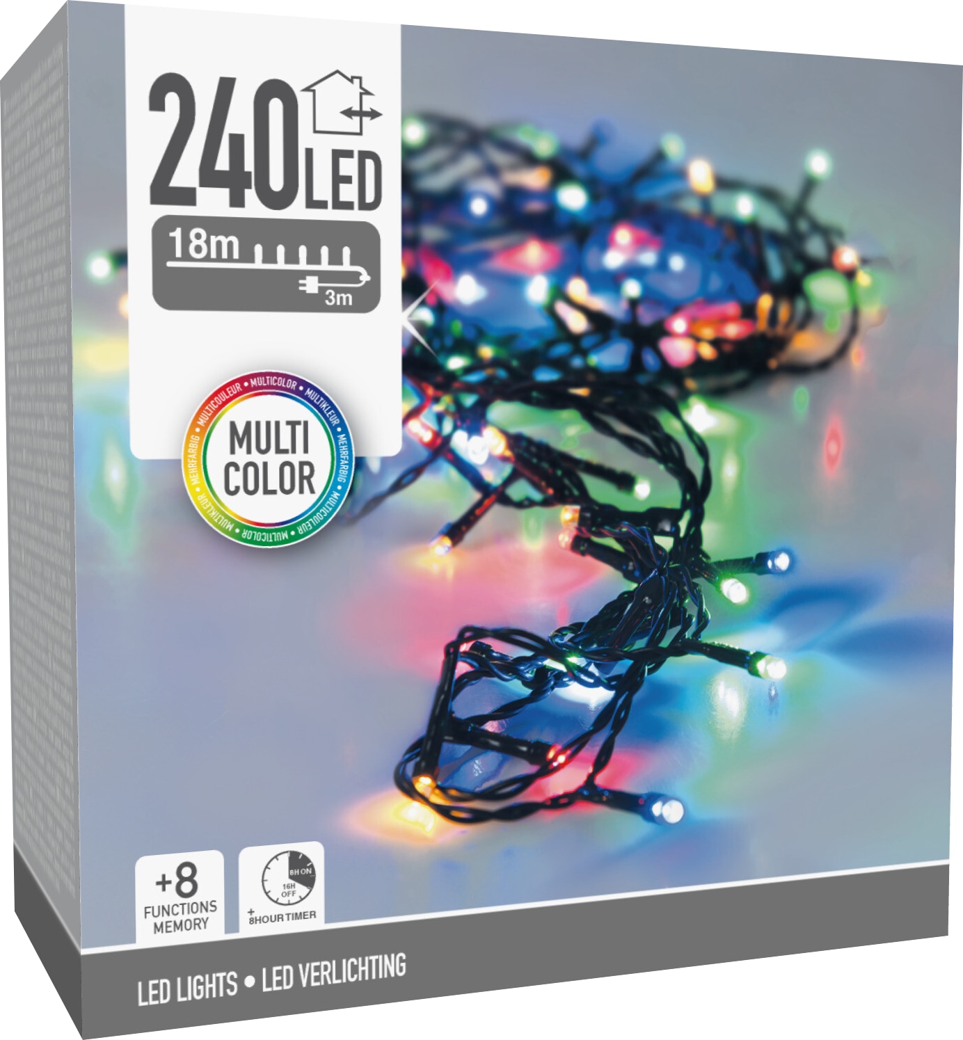 KOOPMAN LED-Lichterkette bunt, 240 LEDs, Grünes Kabel, Innen/Außen, 21m, 8 Funk.