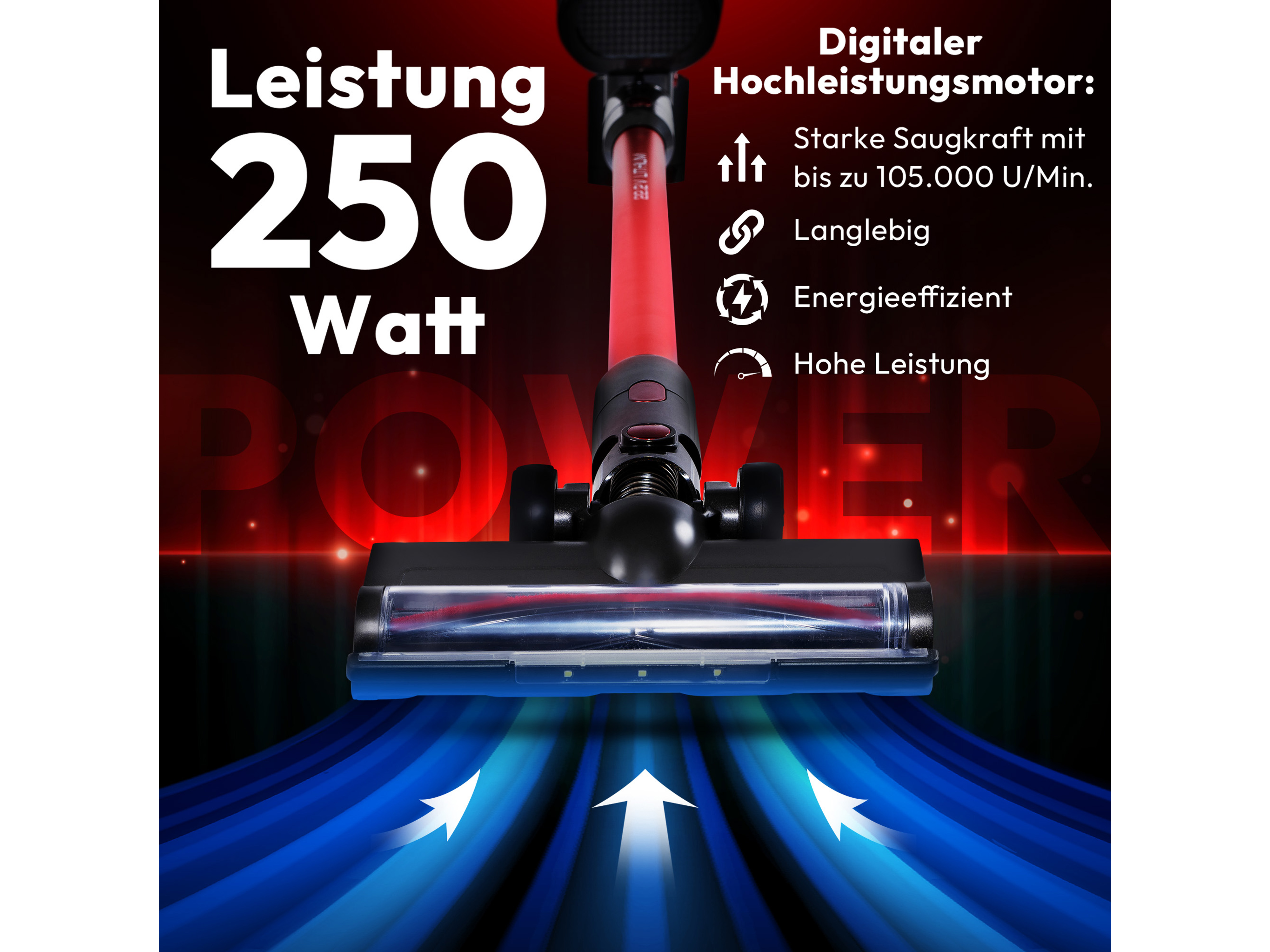 PROFICARE Akku Staubsauger PC-BS 3136 A, anthrazit-rot, 2200 mAh, 22,2V