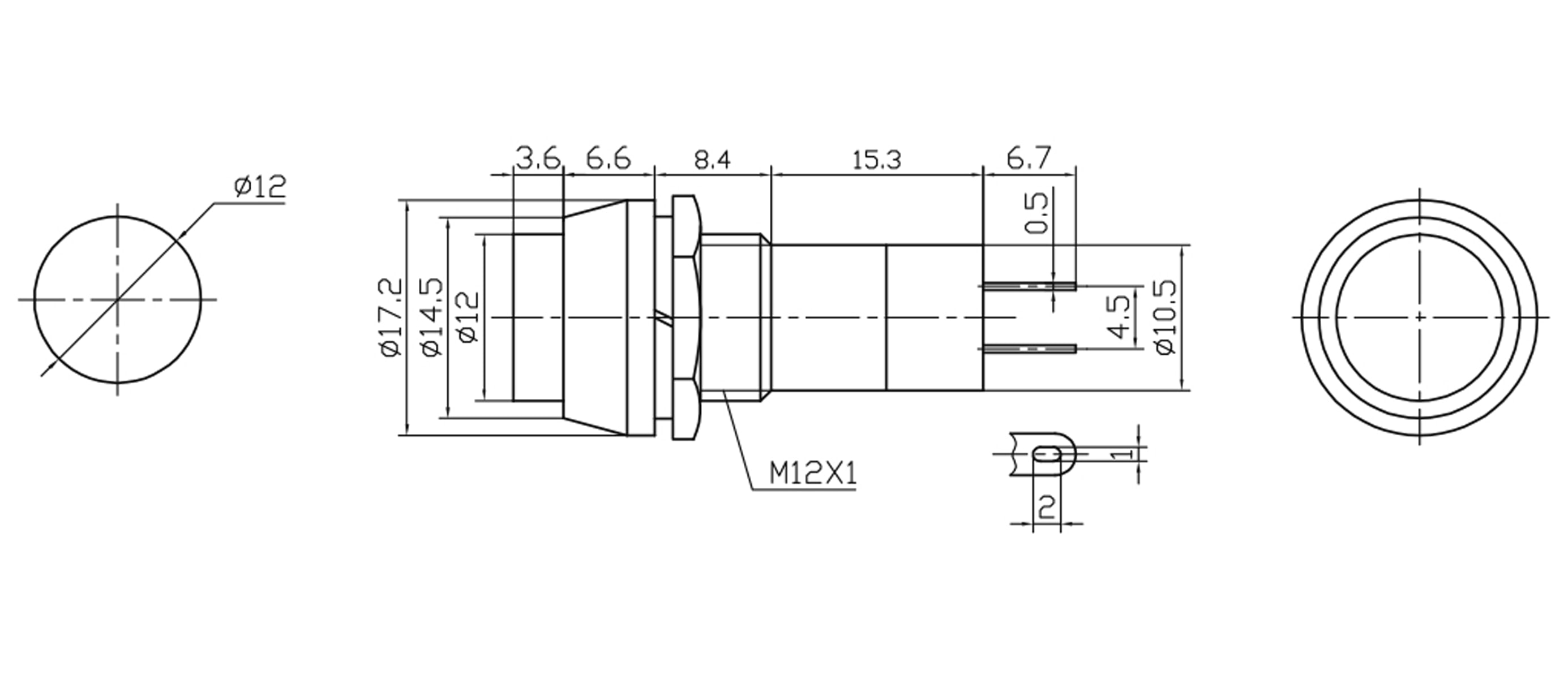 Einbau-Drucktaster PBS-11C, rund, Öffner, grün Einbau-Drucktaster PBS-11C, rund, Öffner, grün