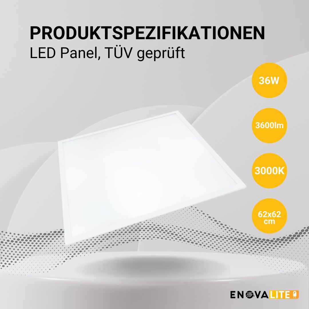 ENOVALITE LED-Panel, 36 W, 3600 lm, EEK: F, 620x620 mm, 3000 K, 120° Abstrahlwinkel