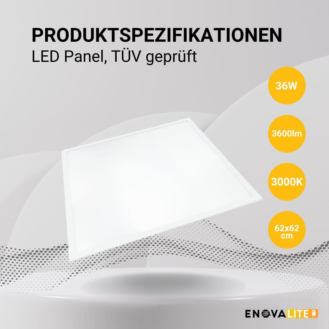 ENOVALITE LED-Panel, 36 W, 3600 lm, EEK: F, 620x620 mm, 3000 K, 120° Abstrahlwinkel