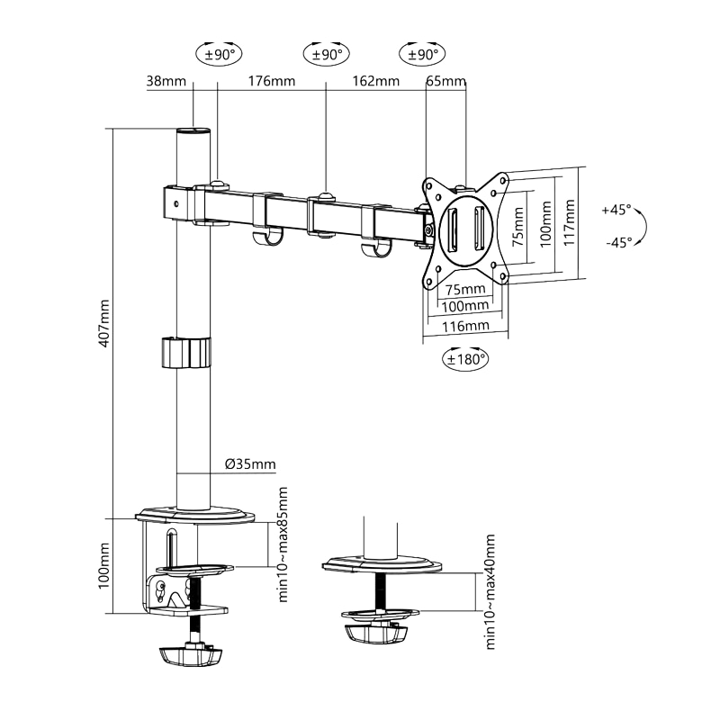 LOGILINK Monitorhalterung BP0171 17-32 Stahl LOGILINK Monitorhalterung BP0171, 43,2 - 81,3 cm (17 - 32"), Stahl