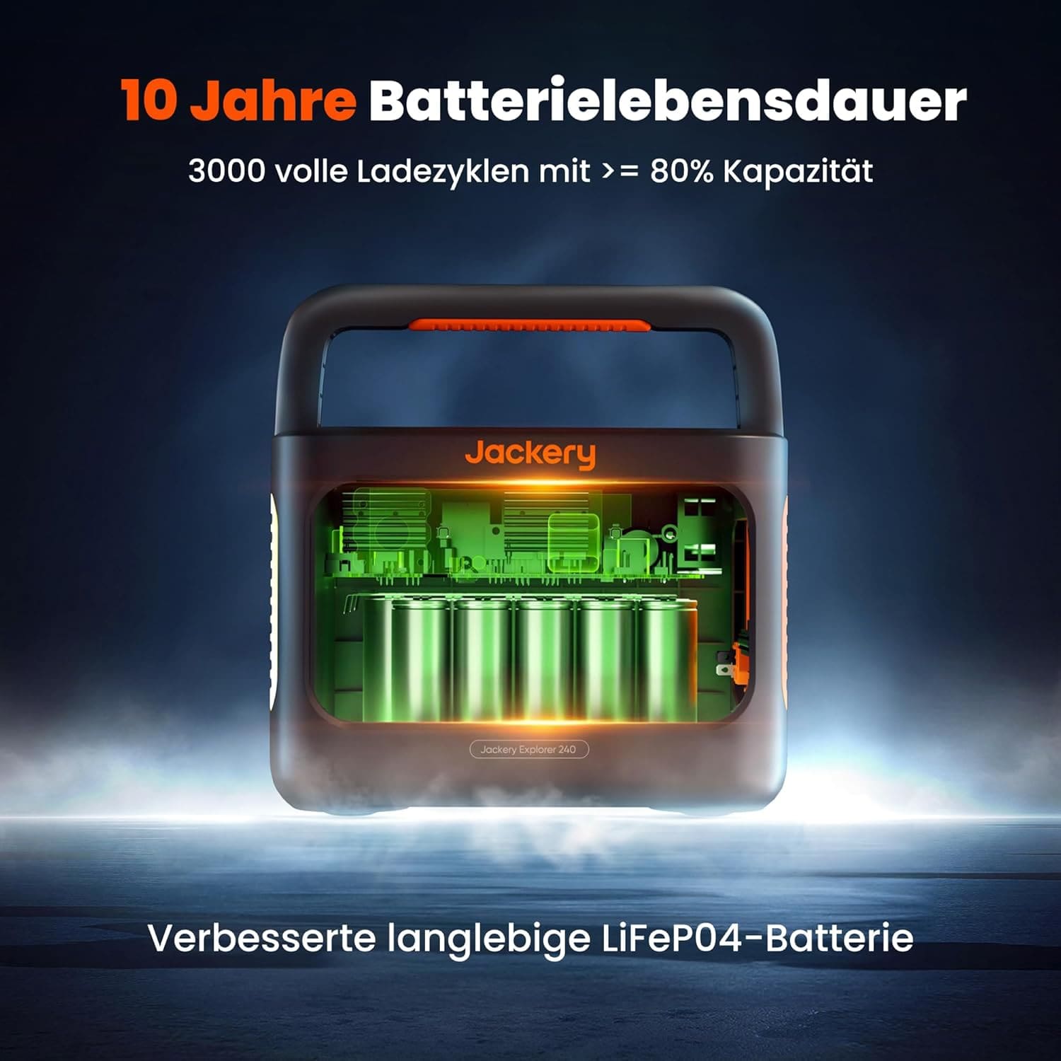 JACKERY Powerstation Explorer 240 V2, LiFePO4, 256 Wh, 300 W, 5-Port, USB-C PD 100 W, faltbarer Tragegriff