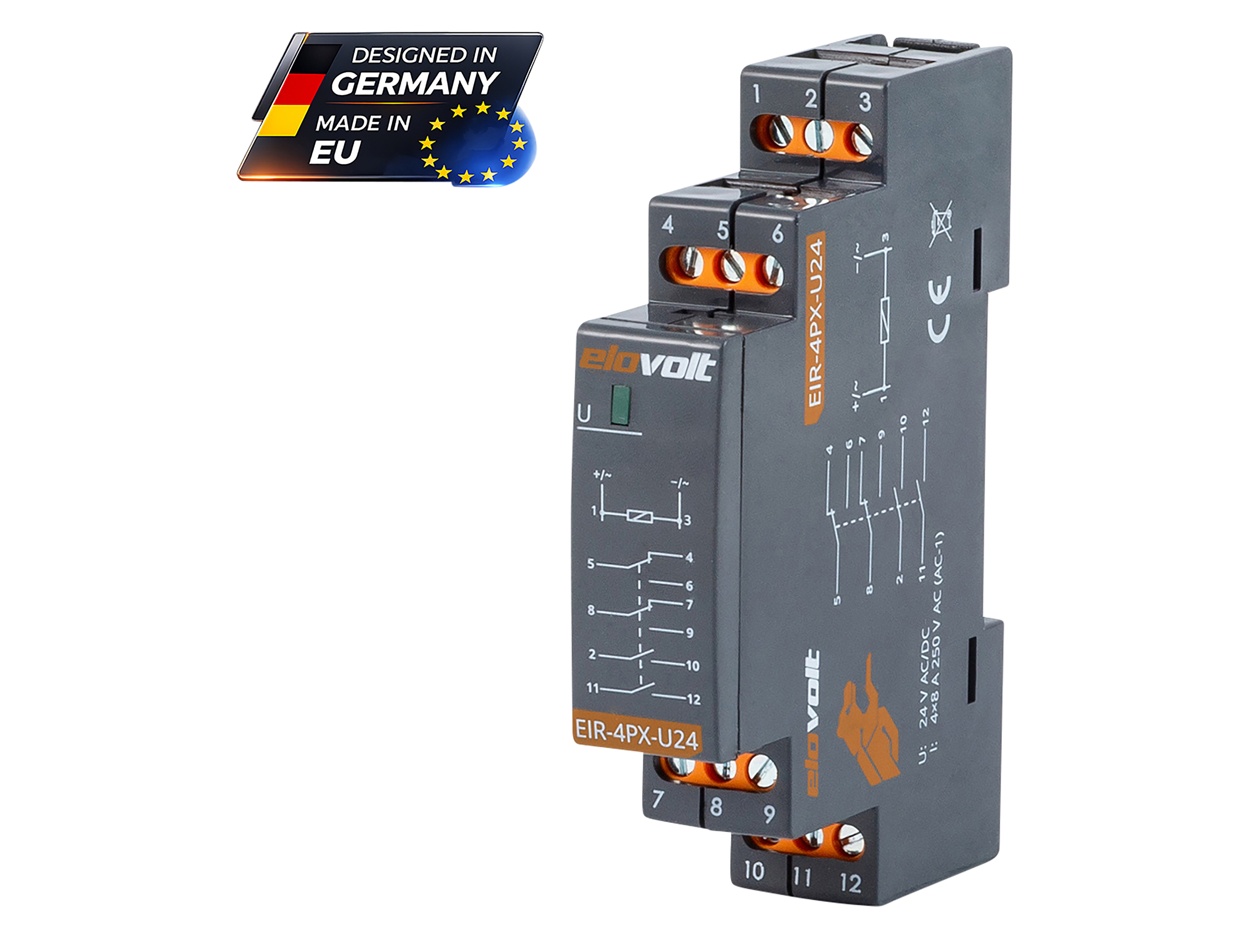 ELOVOLT Schaltrelais EIR-4PX-U24, 4x 8 A, 24 V, 2 Schliesser + 2 Wechsler