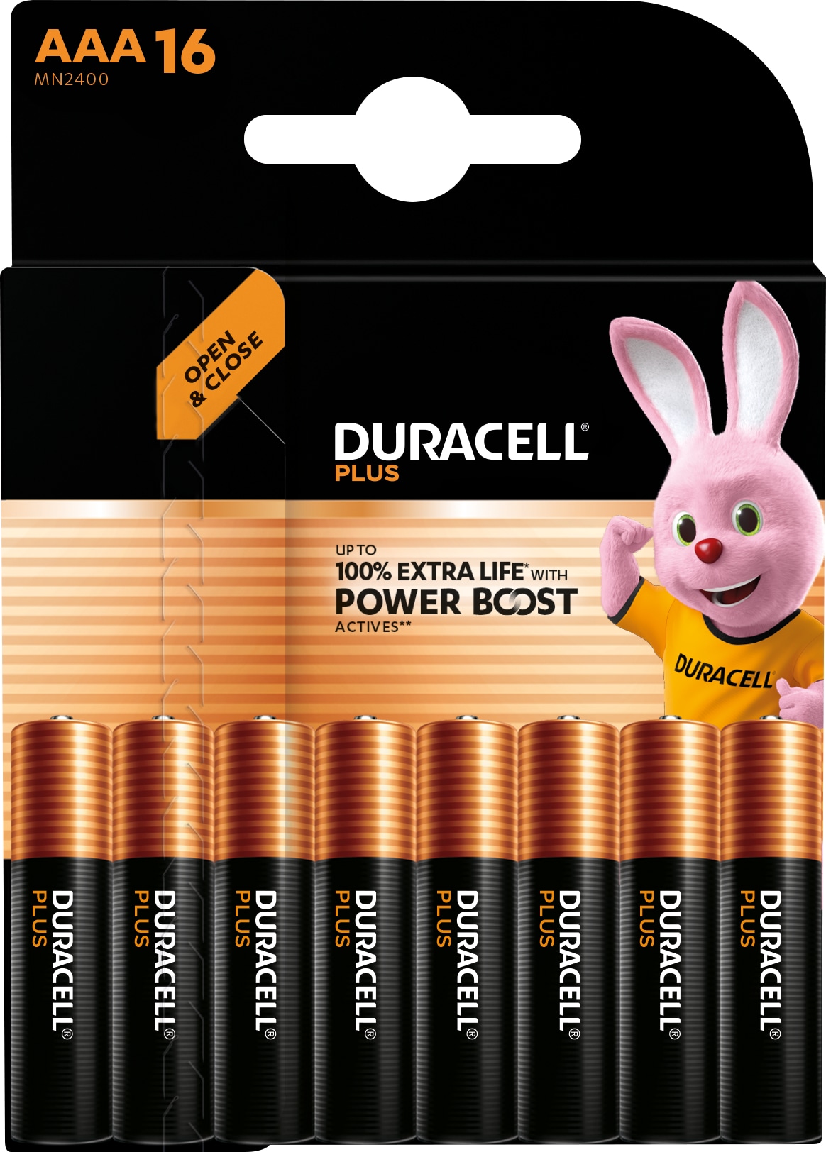 DURACELL Alkaline-Micro-Batterie LR03, 1,5V, Plus, Power Boost, 16 Stück