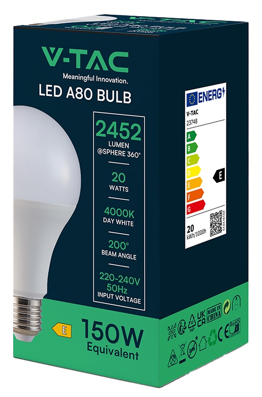 V-TAC LED-Lampe ,VT-22022, EEK: E, E27, 20 W, 2452 lm, 4000K