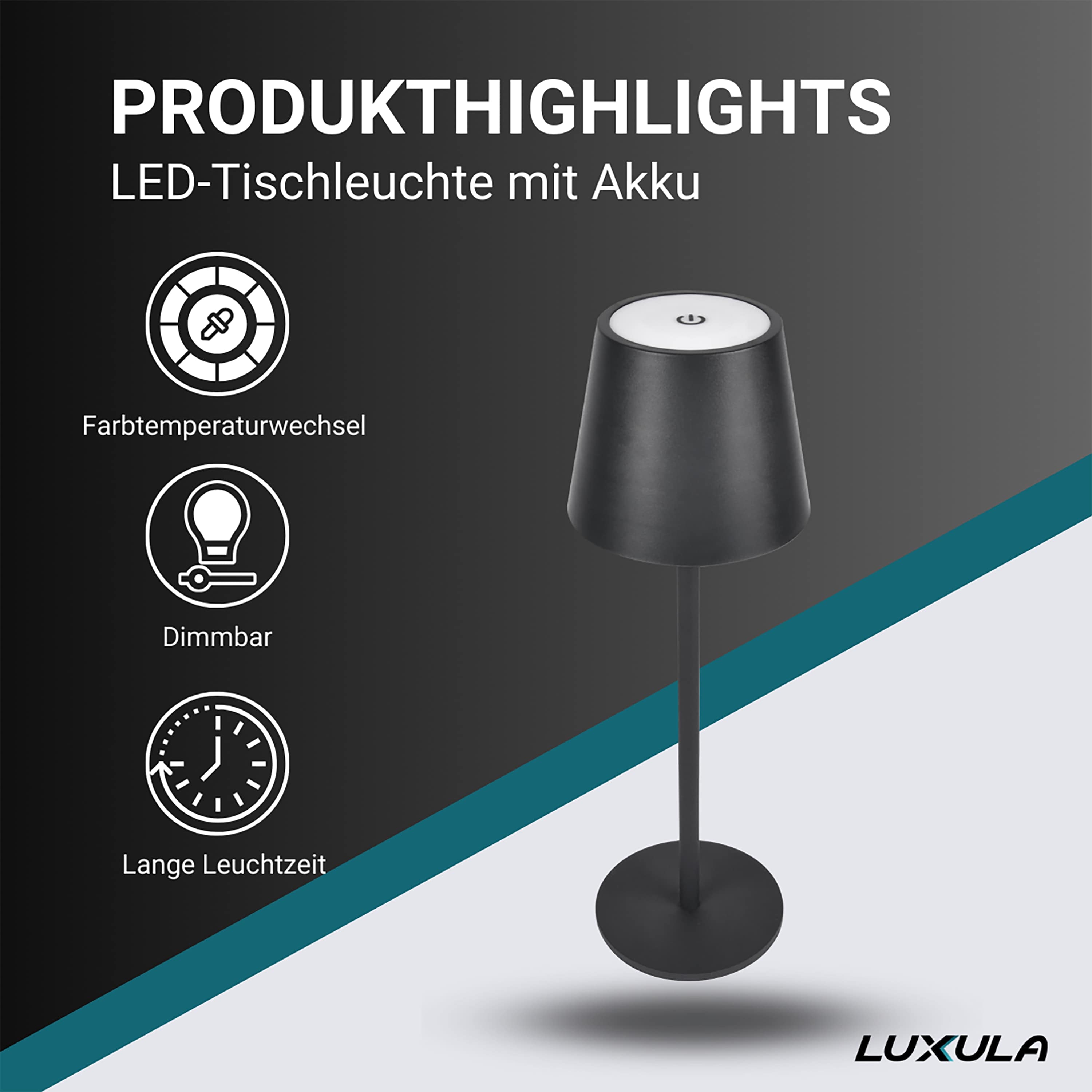 LUXULA LED-Akku-Tischleuchte LX700160, 3W, 200lm, Dimm- und CCT-Funktion LUXULA LED-Akku-Tischleuchte LX700160, 3W, 200lm, Dimm- und CCT-Funktion