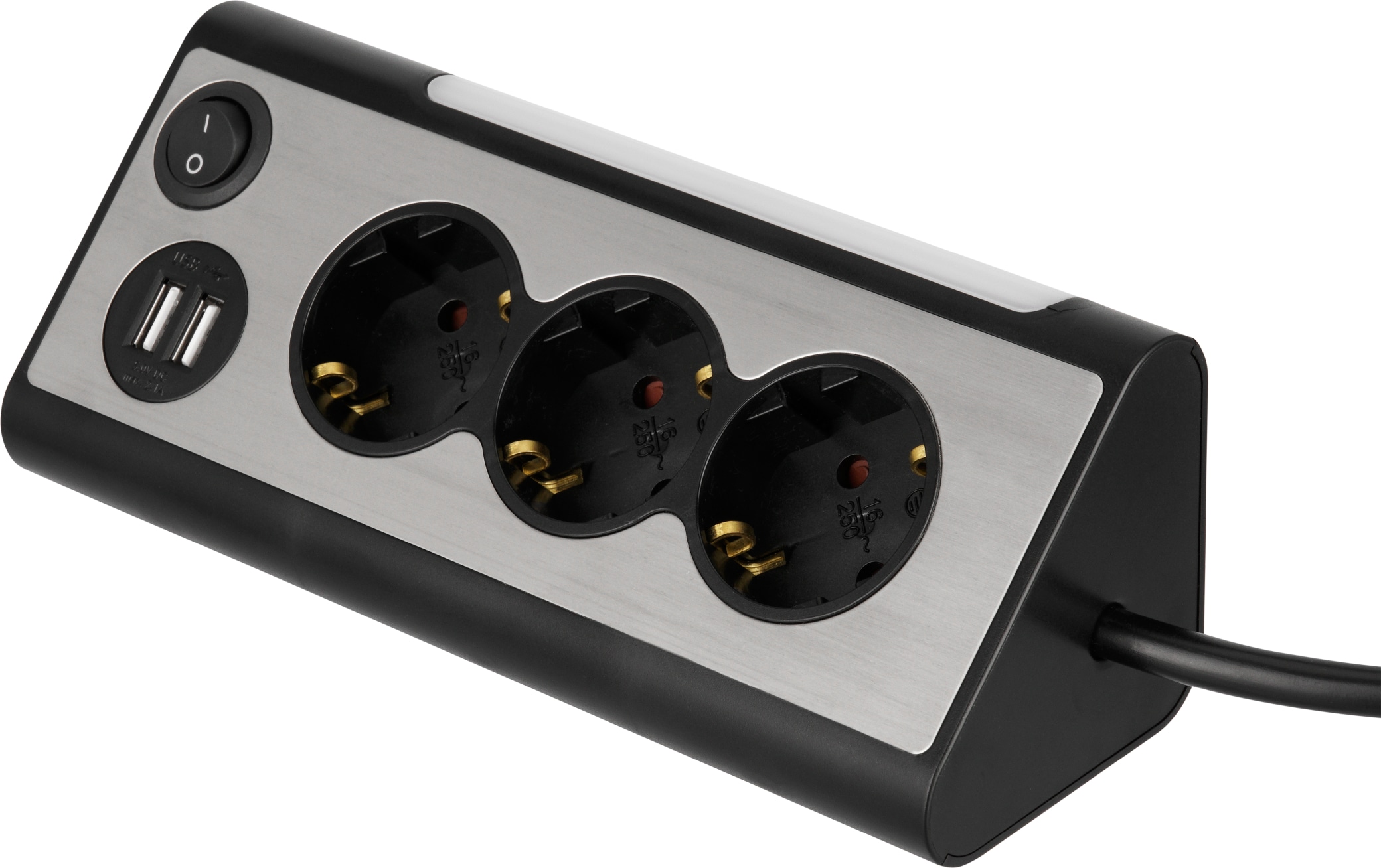 REV Steckdosenblock, 3-fach, 2x USB, beleuchtet