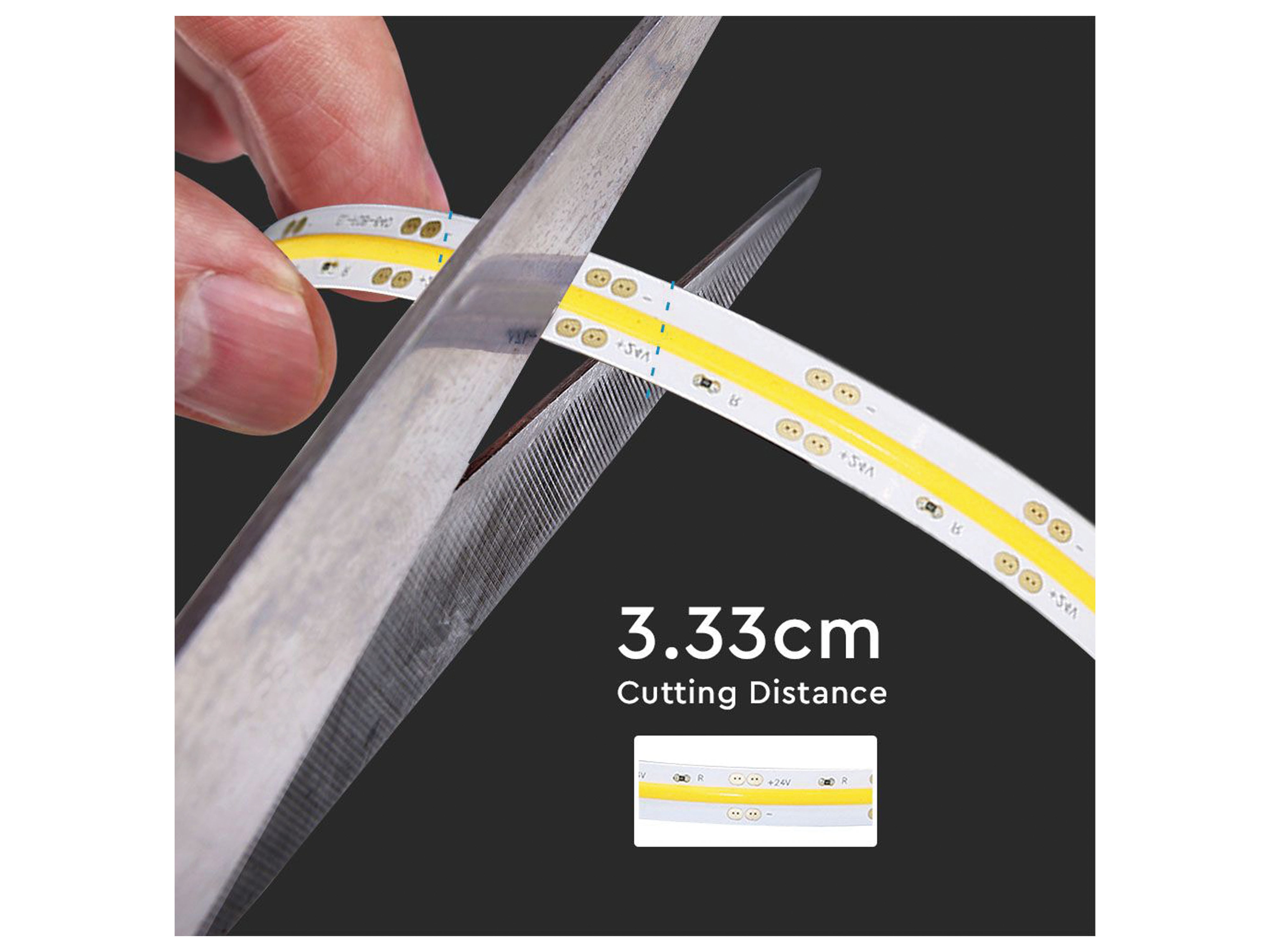 V-TAC LED-Strip VT-COB 421, 2105 LEDs, EEK: F, 10 W, 24 V, 4800 lm, 3000 K, 5 m V-TAC LED-Strip VT-COB 421, 2105 LEDs, EEK: F, 10 W, 24 V, 4800 lm, 3000 K, 5 m