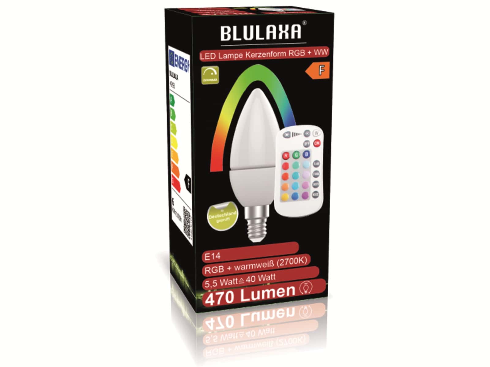 BLULAXA LED-SMD-Lampe, C37, RGB, E14, EEK: F, 5,5 W, 470 lm, 2700 K