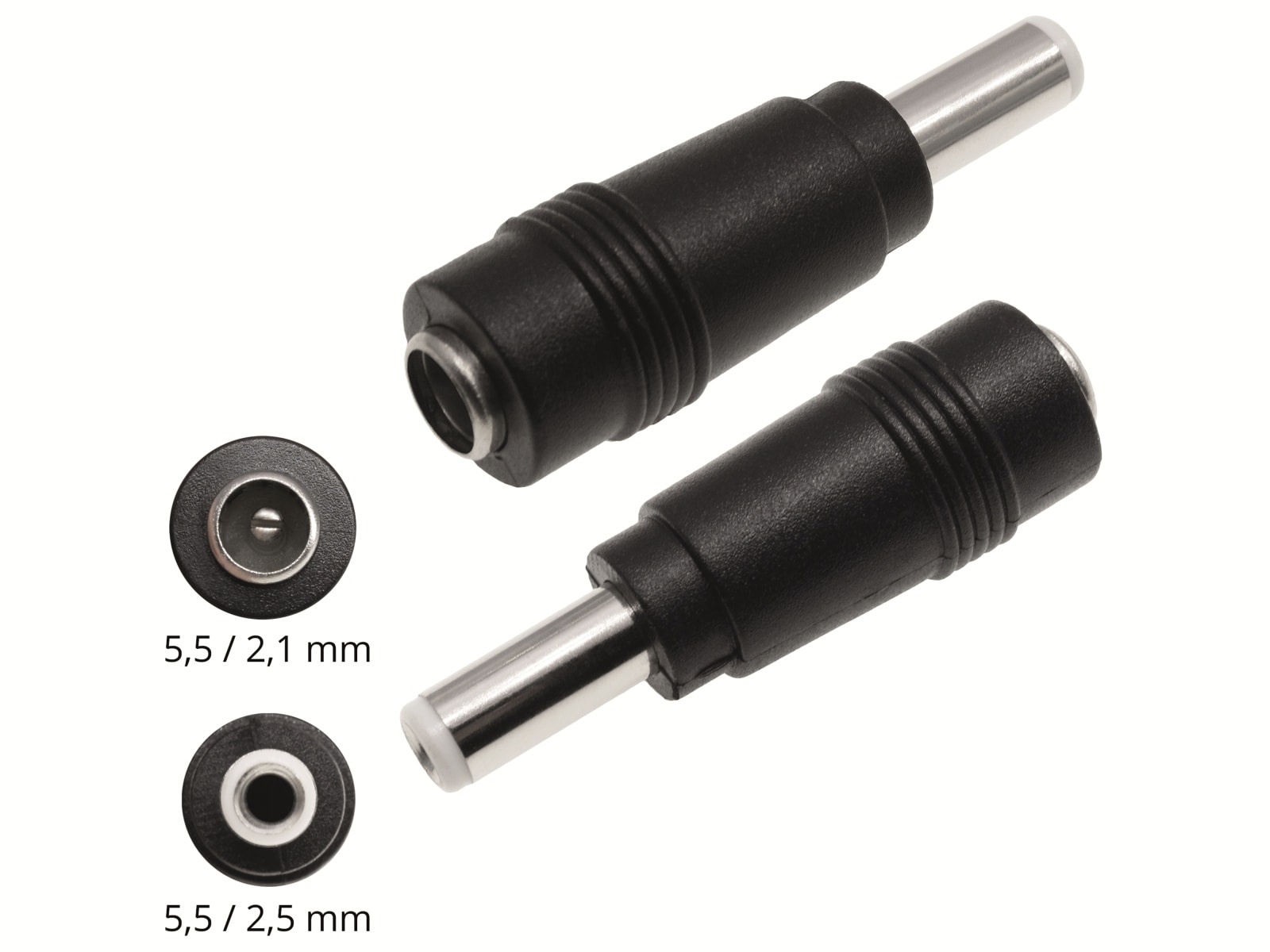 Hohlsteckeradapter, 5,5/2,1 Hohlkupplung auf 5,5/2,5 Hohlstecker