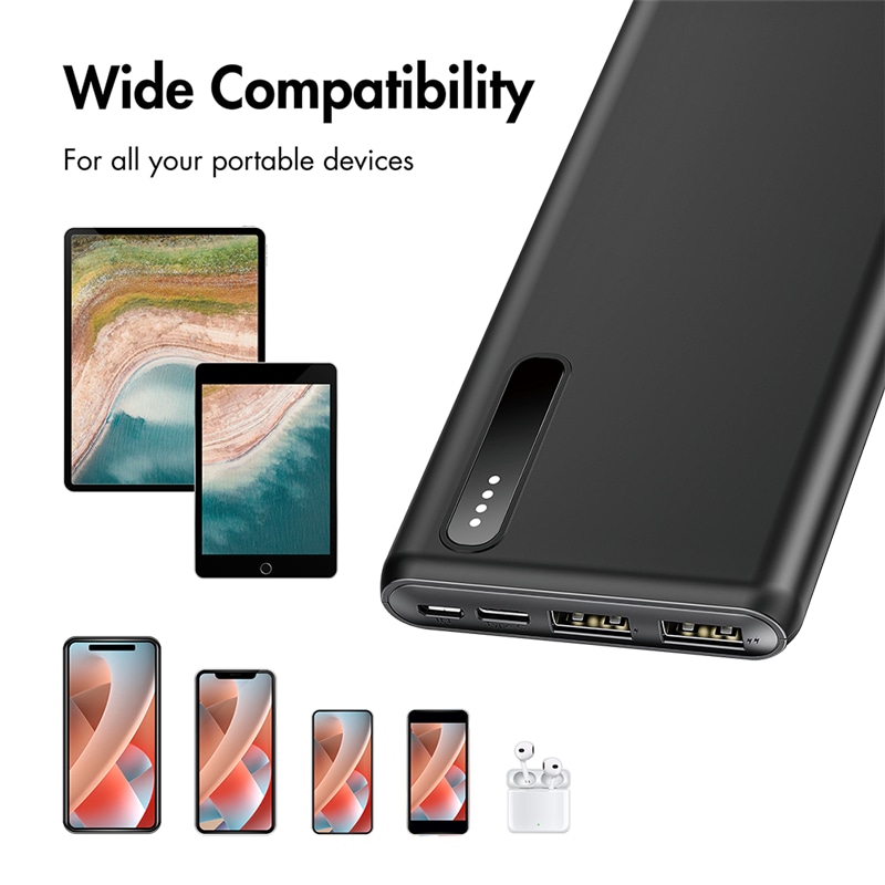 LOGILINK Powerbank PA0311 schwarz, 8000 mAh, 2x USB-A, 2-in-1-Kabel