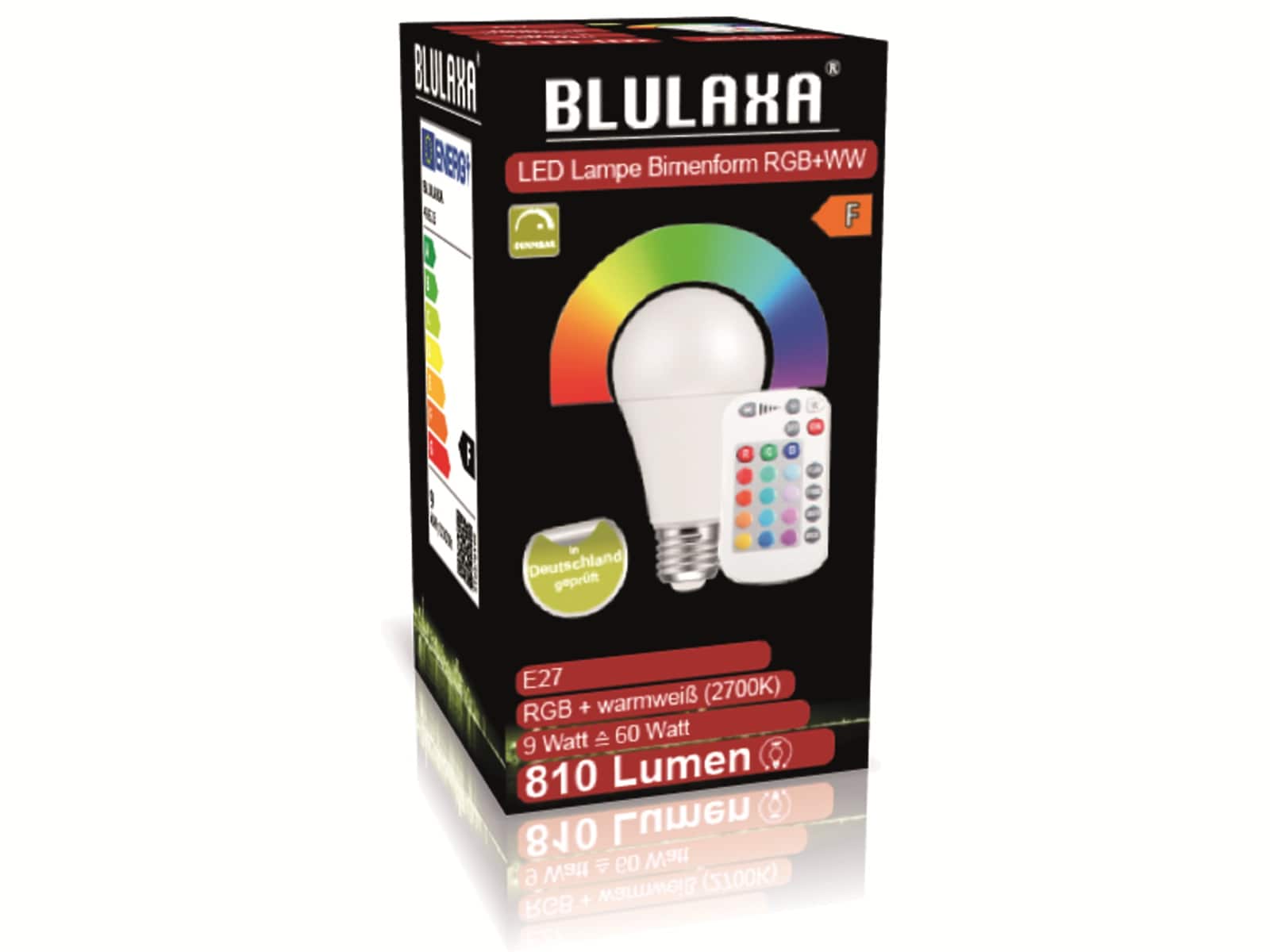 BLULAXA LED-SMD-Lampe, A60, RGB, E27, EEK: F, 9 W, 810 lm, 2700 K BLULAXA LED-SMD-Lampe, A60, RGB, E27, EEK: F, 9 W, 810 lm, 2700 K