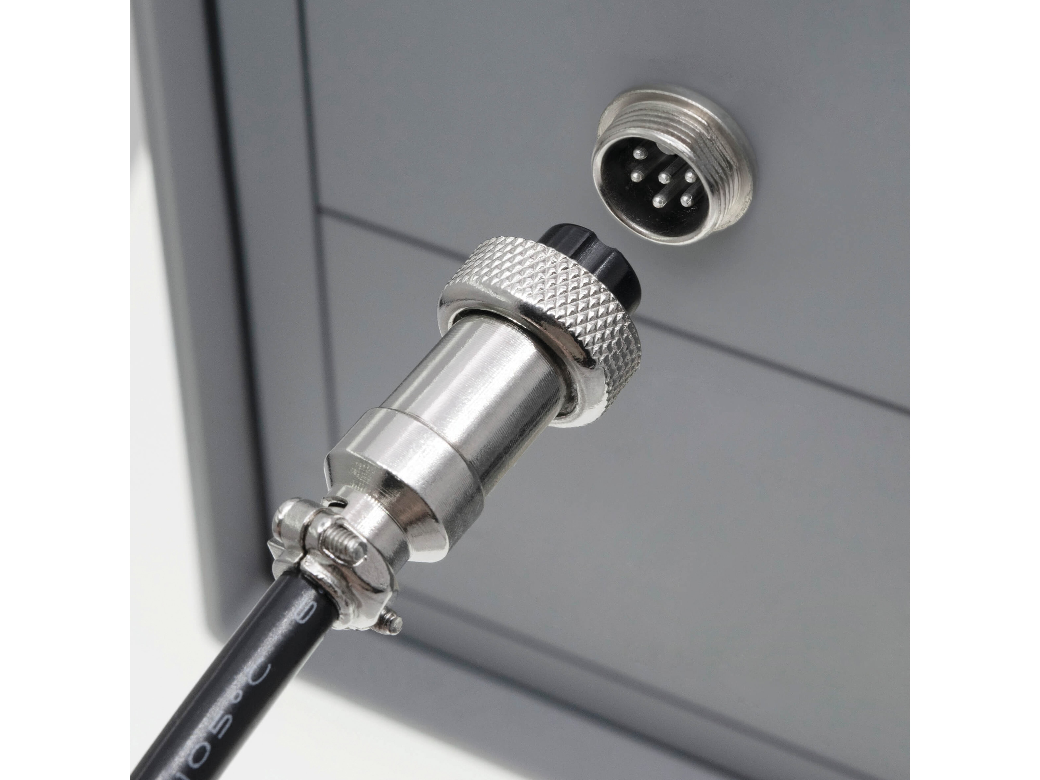 Rundsteckverbinder, 6-polig, 48V, 1A, Lötanschluss, IP55, wire to panel, 1 Stecker + 1 Buchse