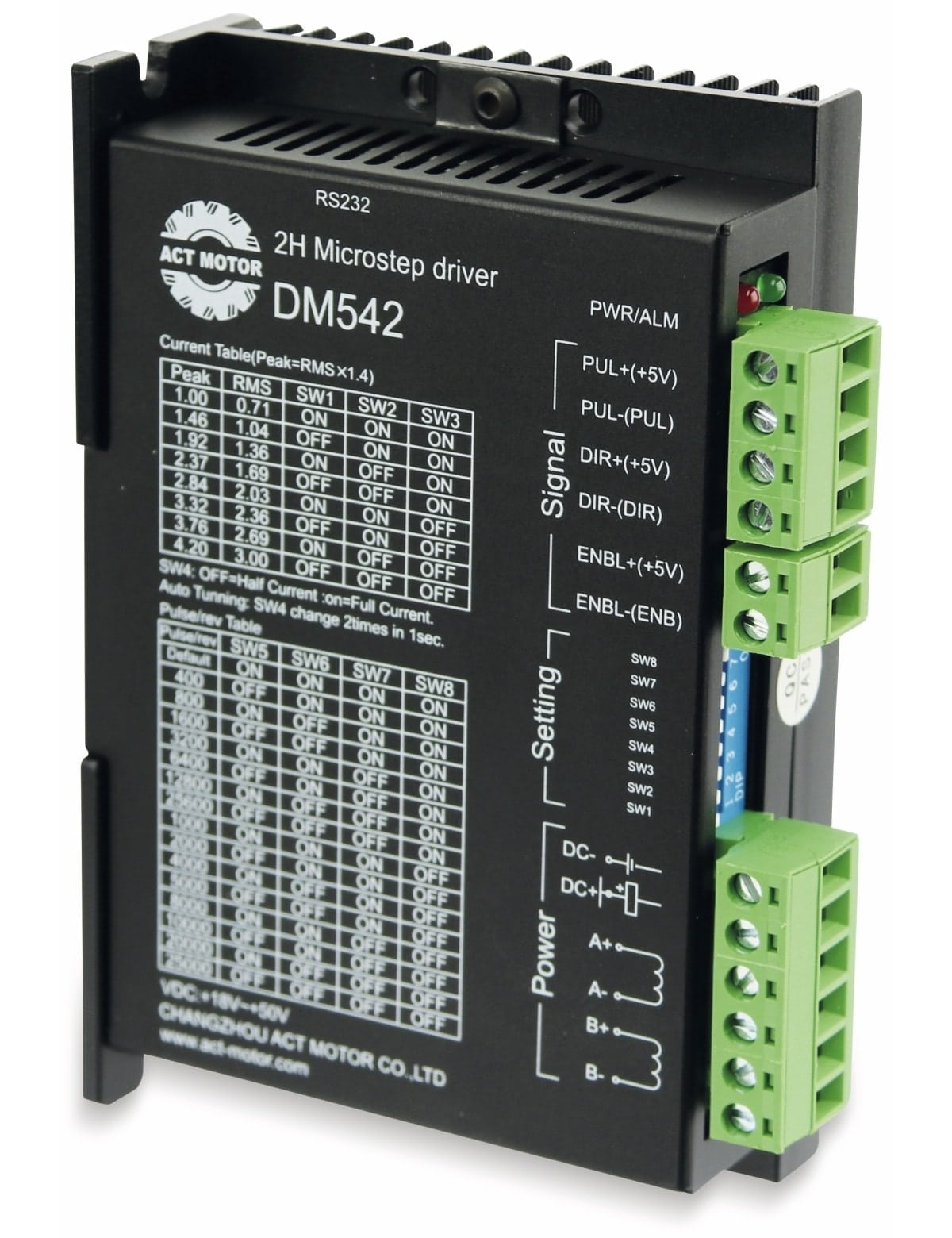 ACT MOTOR Schrittmotortreiber Nema23, DM542, 18 - 50 VDC, < 4.0 A ACT MOTOR Schrittmotortreiber Nema23, DM542, 18 - 50 VDC, < 4.0 A