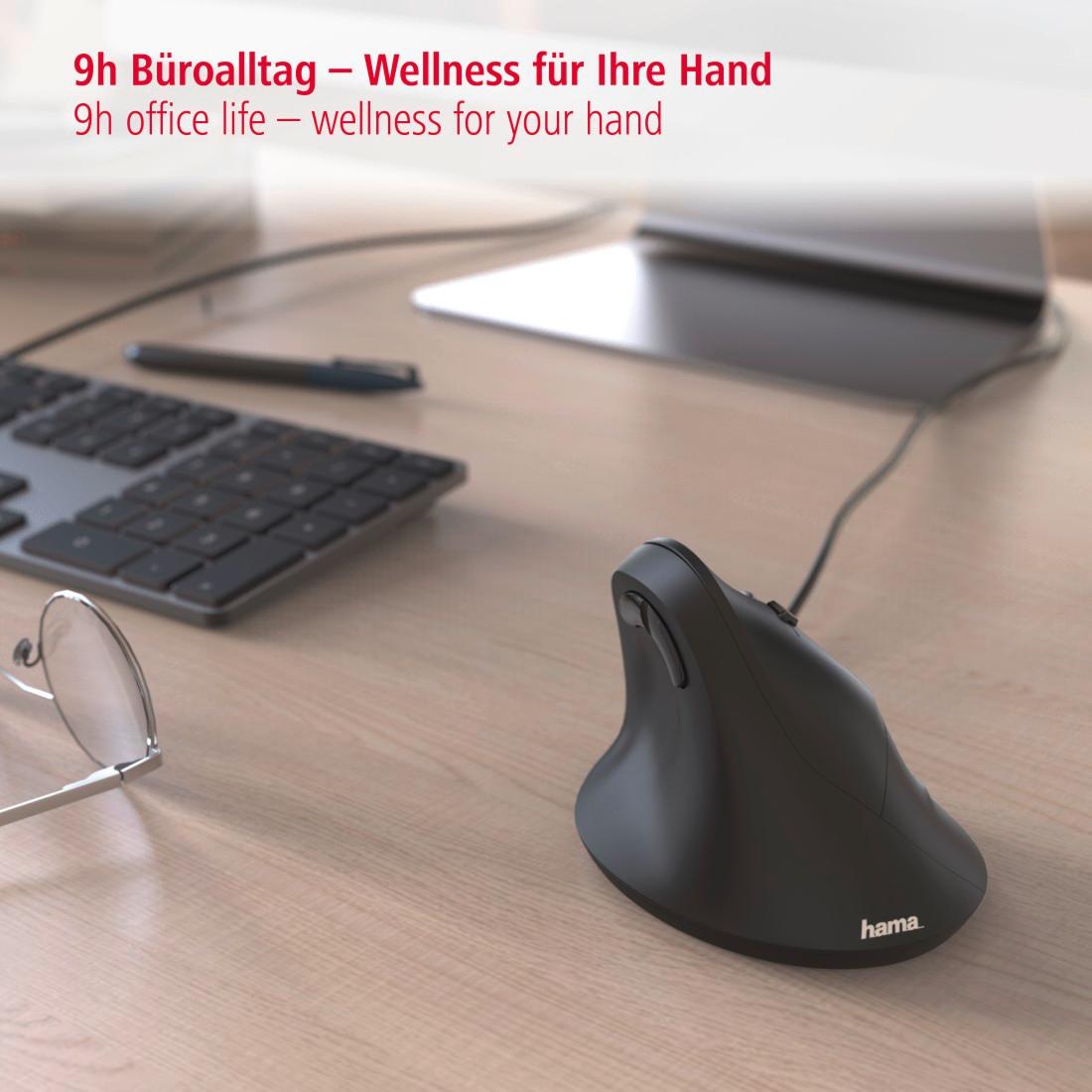 HAMA USB-Maus EMC-500, ergonomisch, 6 Tasten, schwarz