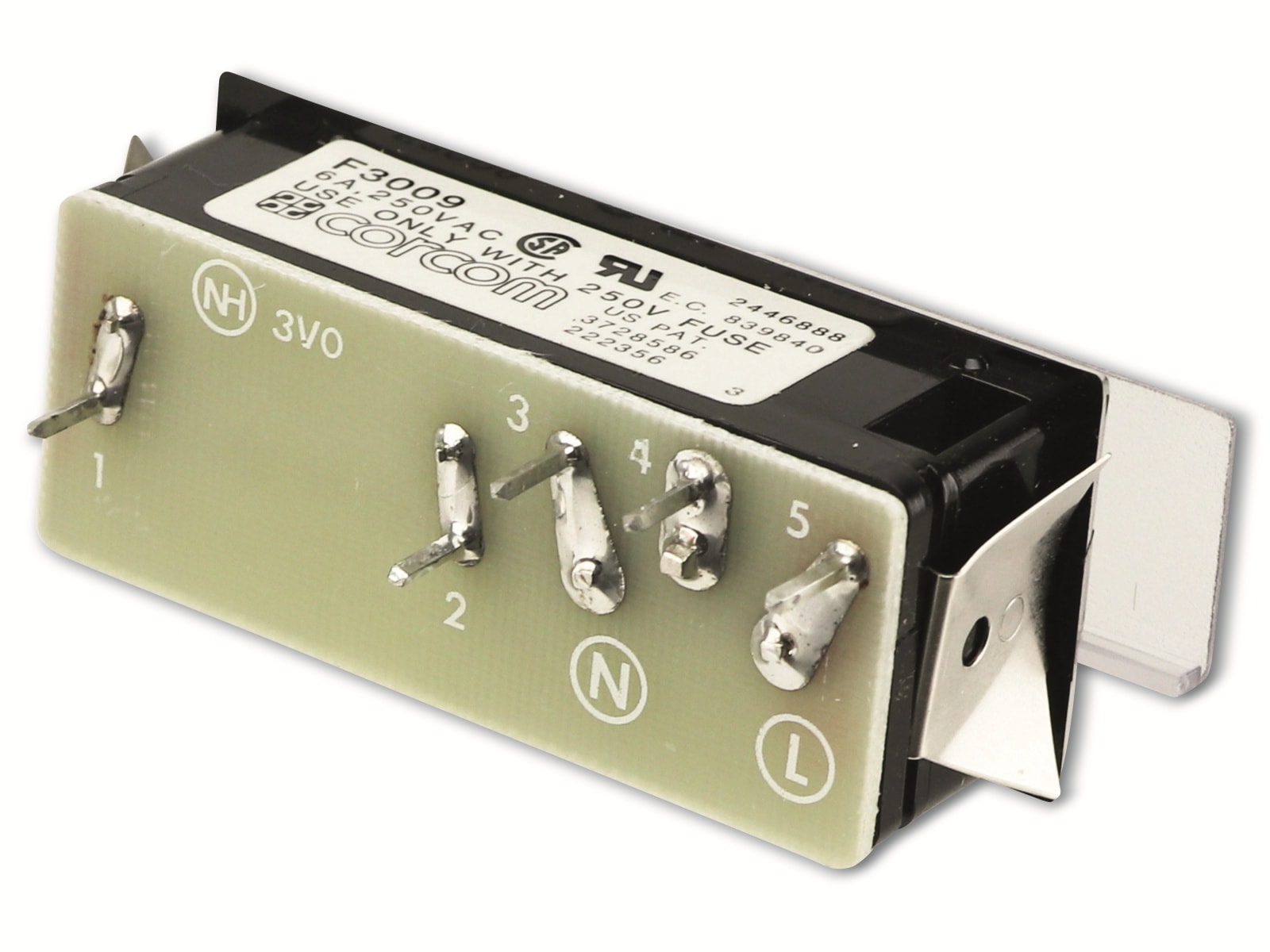 Kaltgerät Einbaustecker, CORCOM, F3009 mit Sicherungshalter