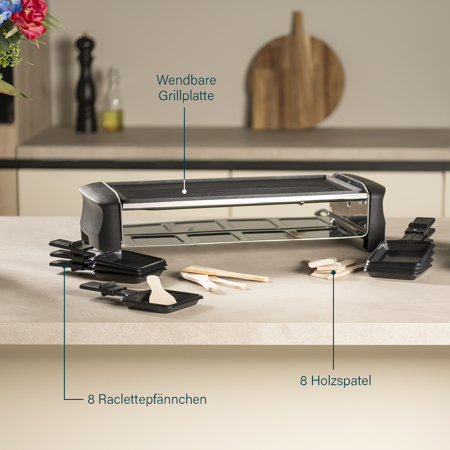 PRINCESS Raclette 8 Grill u. Teppanyaki Party 1200 W, 8 Pfännchen