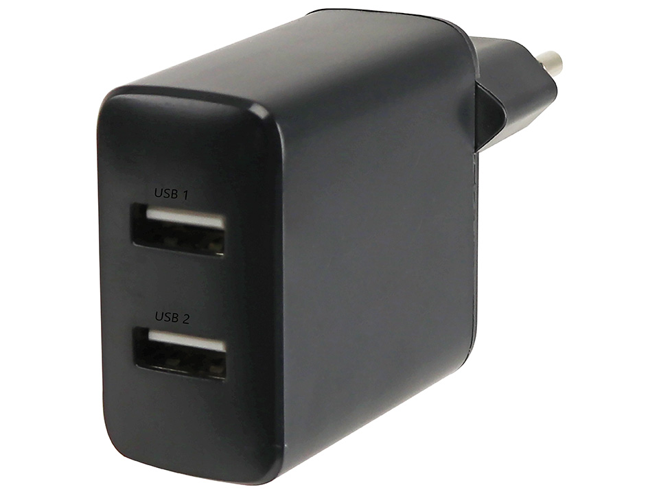USB-Ladegerät, Dual, 2x 5V/2,4A, 24W, schwarz