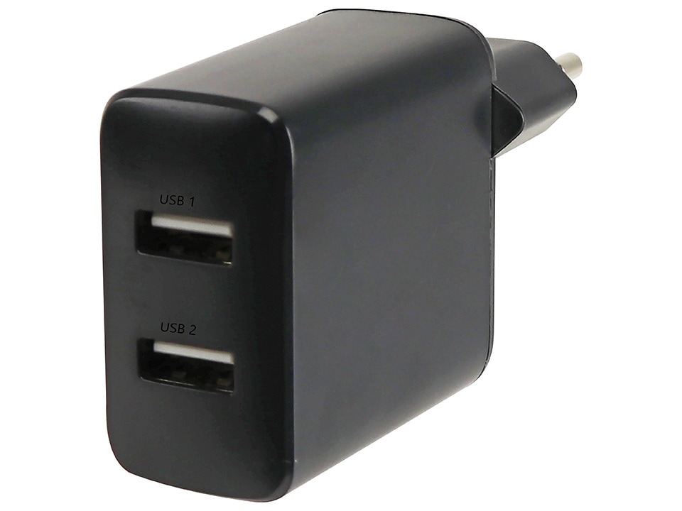 USB-Ladegerät, Dual, 2x 5V/2,4A, 24W, schwarz USB-Ladegerät, Dual, 2x 5V/2,4A, 24W, schwarz