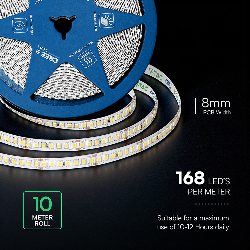 V-TAC LED-Stripe VT-2125976, 120W, EEK: E, 13800lm, 4000K, 120°, 24V, 10m V-TAC LED-Stripe VT-2125976, 120W, EEK: E, 13800lm, 4000K, 120°, 24V, 10m