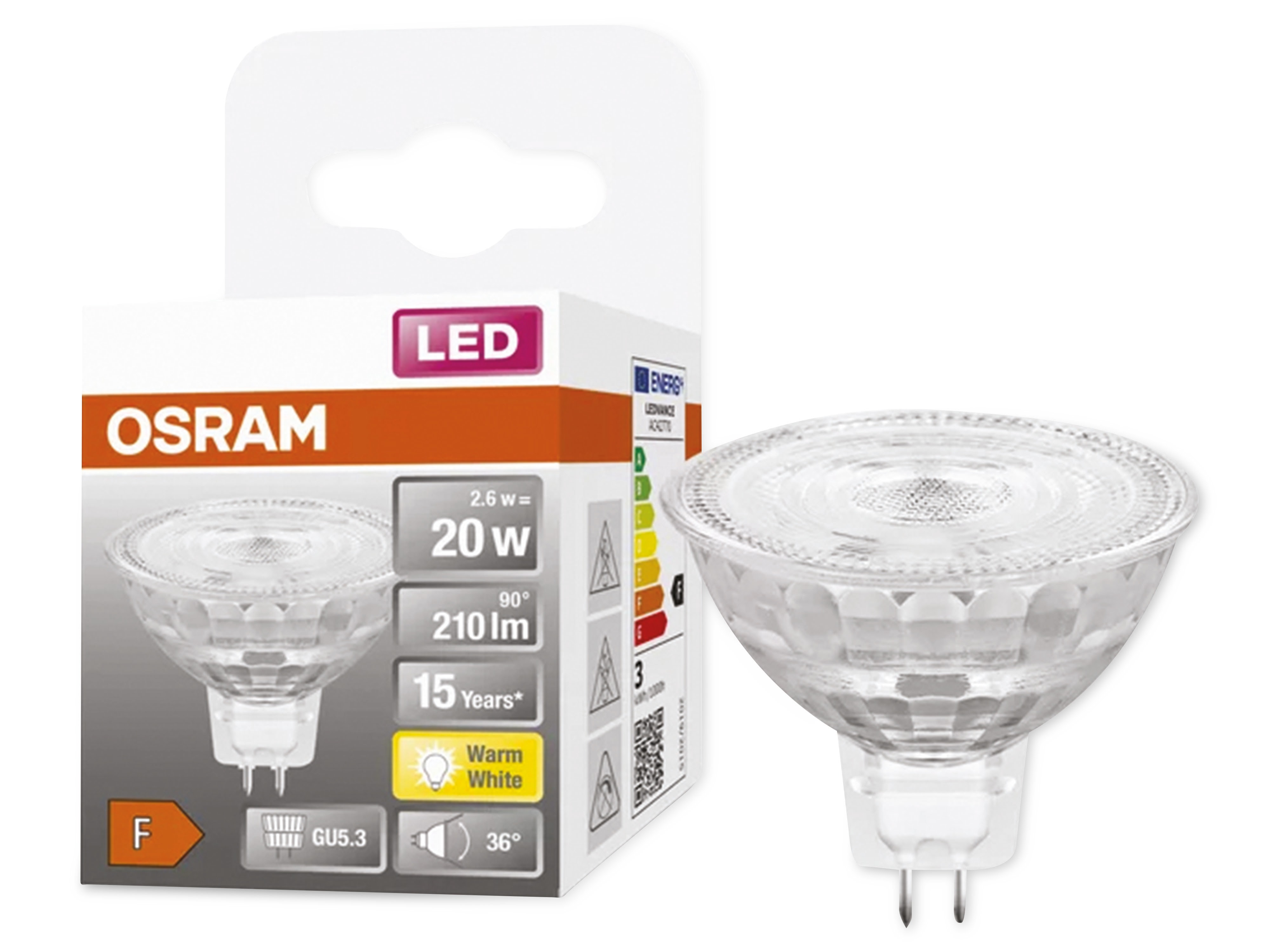 OSRAM LED-Lampe, PAR16, GU5.3, EEK: F, 2,6W, 210lm, 2700K OSRAM LED-Lampe, PAR16, GU5.3, EEK: F, 2,6W, 210lm, 2700K