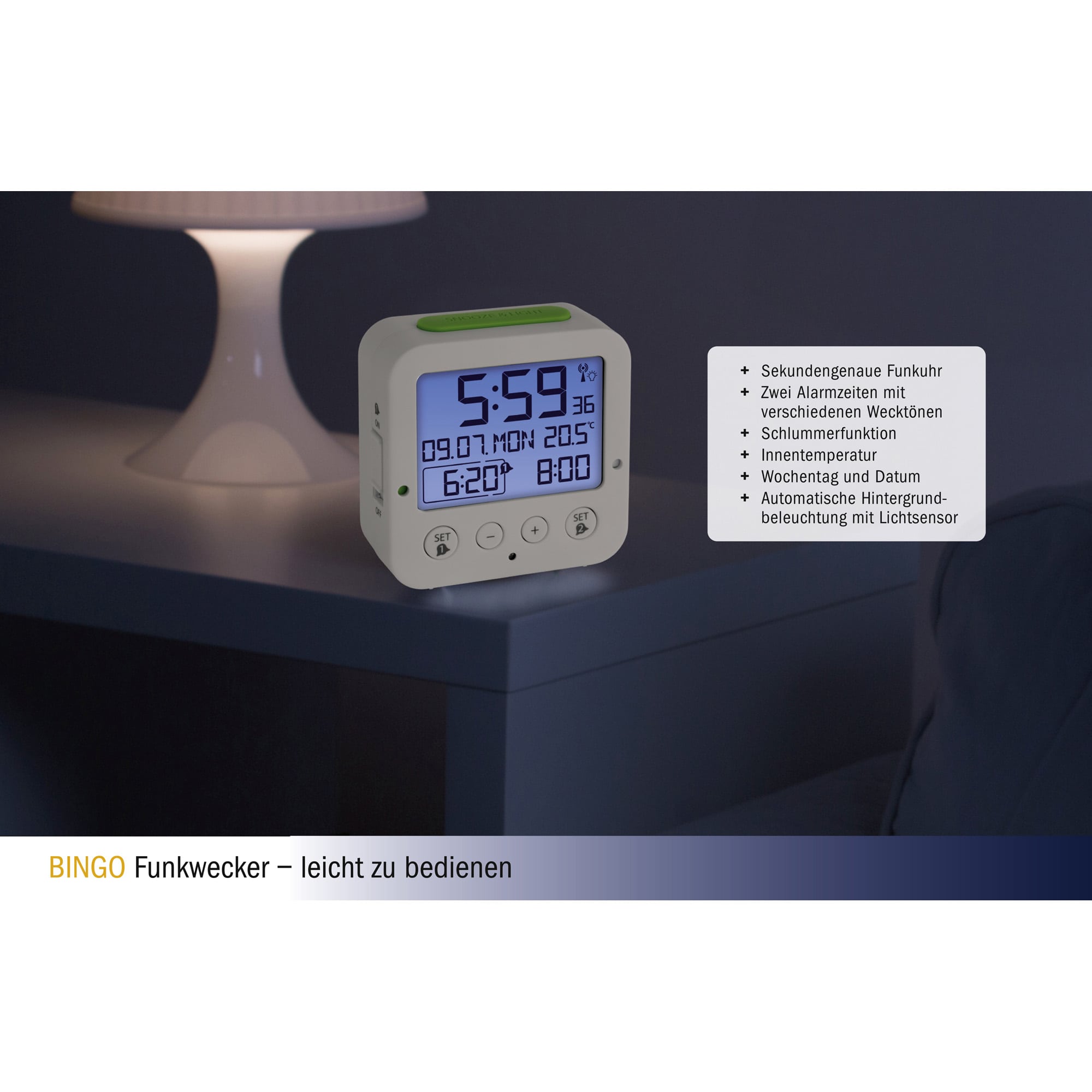 TFA Digitaler Funkwecker 60.2528.02, mit Temperatur BINGO TFA Digitaler Funkwecker 60.2528.02, mit Temperatur BINGO