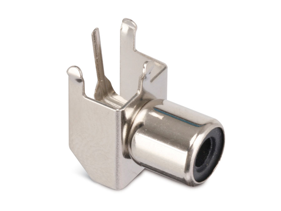 Chinch-Einbaubuchse, 1-fach, 90°, schwarz, 11x12x16 mm Chinch-Einbaubuchse, 1-fach, 90°, schwarz, 11x12x16 mm