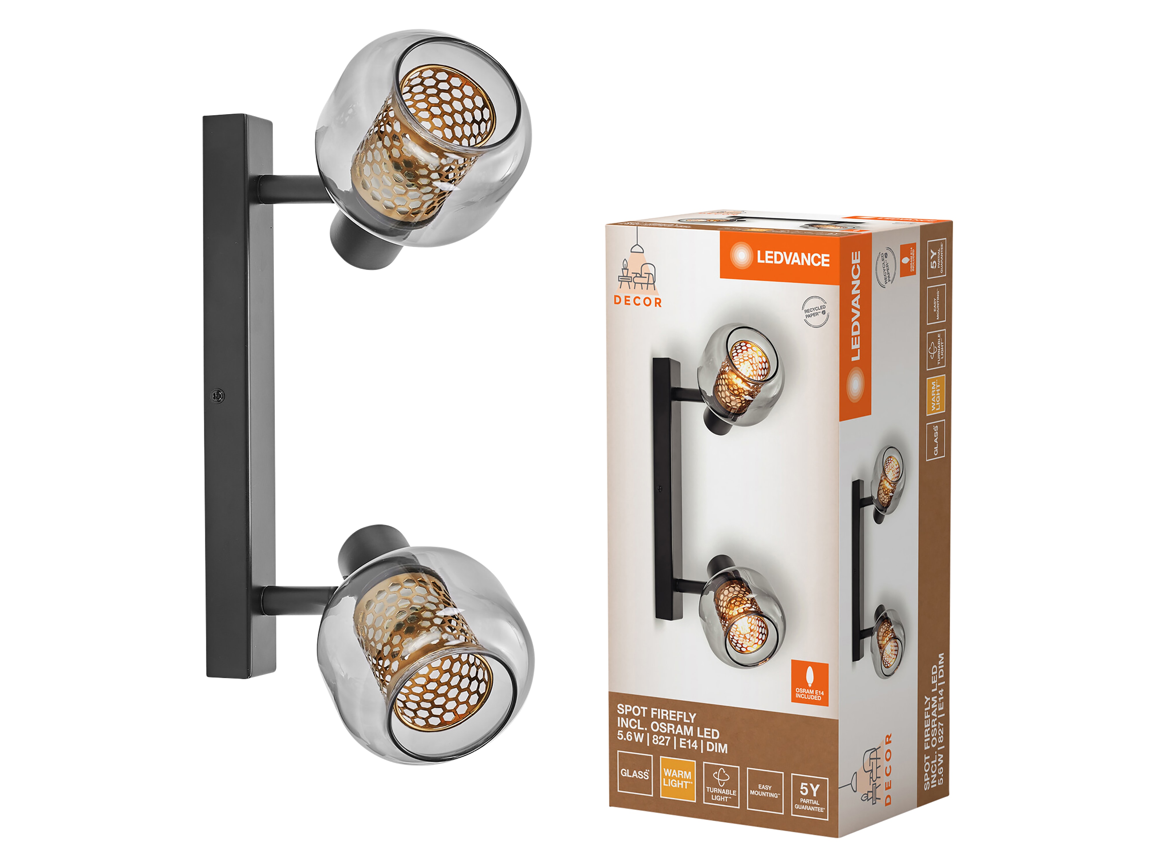 LEDVANCE LED-Deckenleuchte 4058075838031, 2 x E14, 5,6W, 500lm, 2700K, schwarz