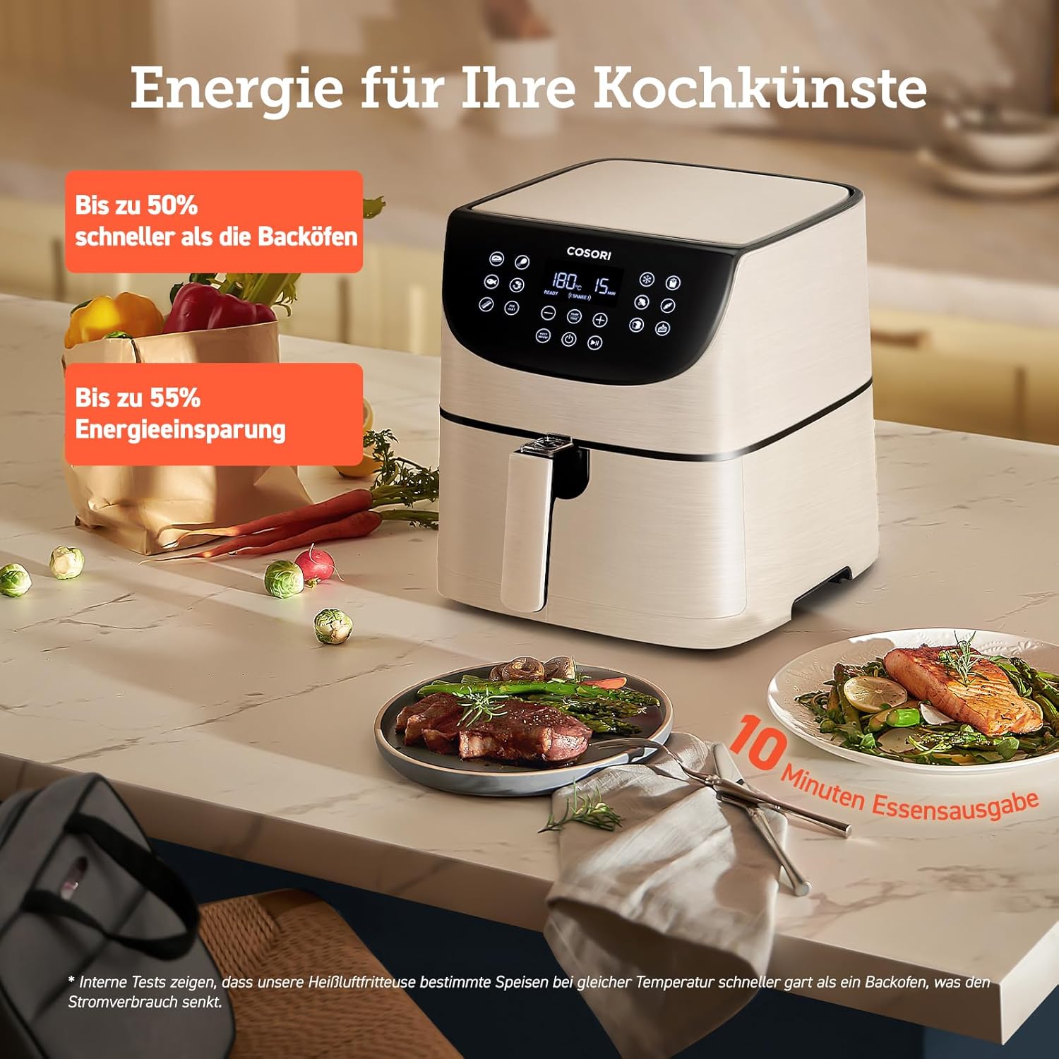 COSORI Heißluftfritteuse CP158-AF-RXW, 5,5 l, 1700 W, weiß, 11 Automatikprogramme, Touch-Display, spülmaschinenfest, BPA-frei