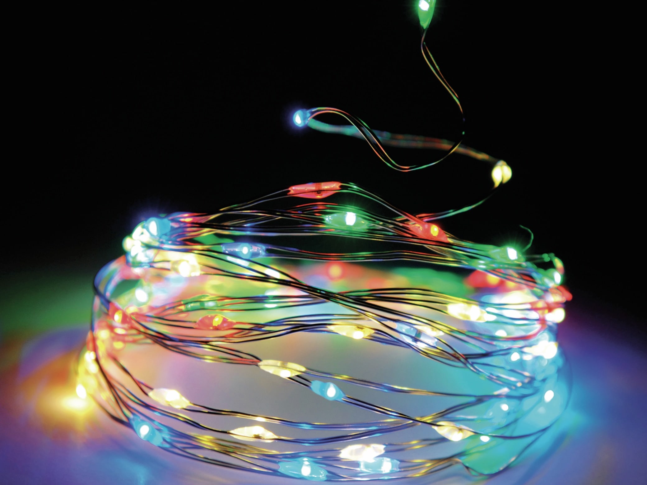 LED-Silberdrahtlichterkette, 20 LEDs, bunt, Batterie, Innen, 1 m, Timer LED-Lichterkette, Silberdraht, 20 LEDs, bunt, Batteriebetrieb, Timer