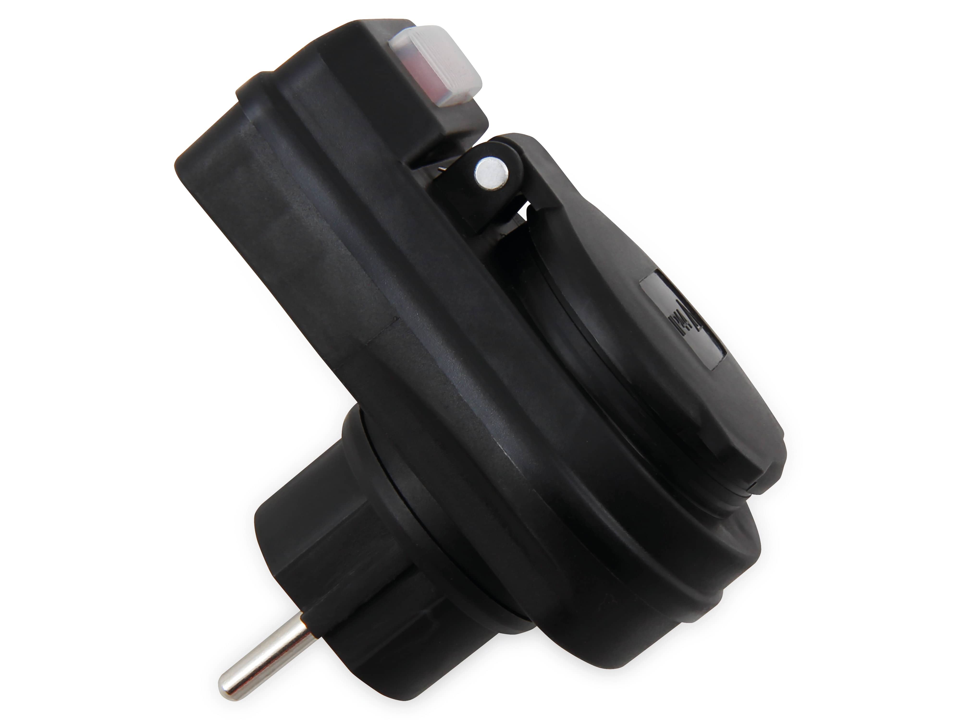 MCPOWER Schutzkontakt-Zwischensteckdose mit Schalter, IP44, schwarz