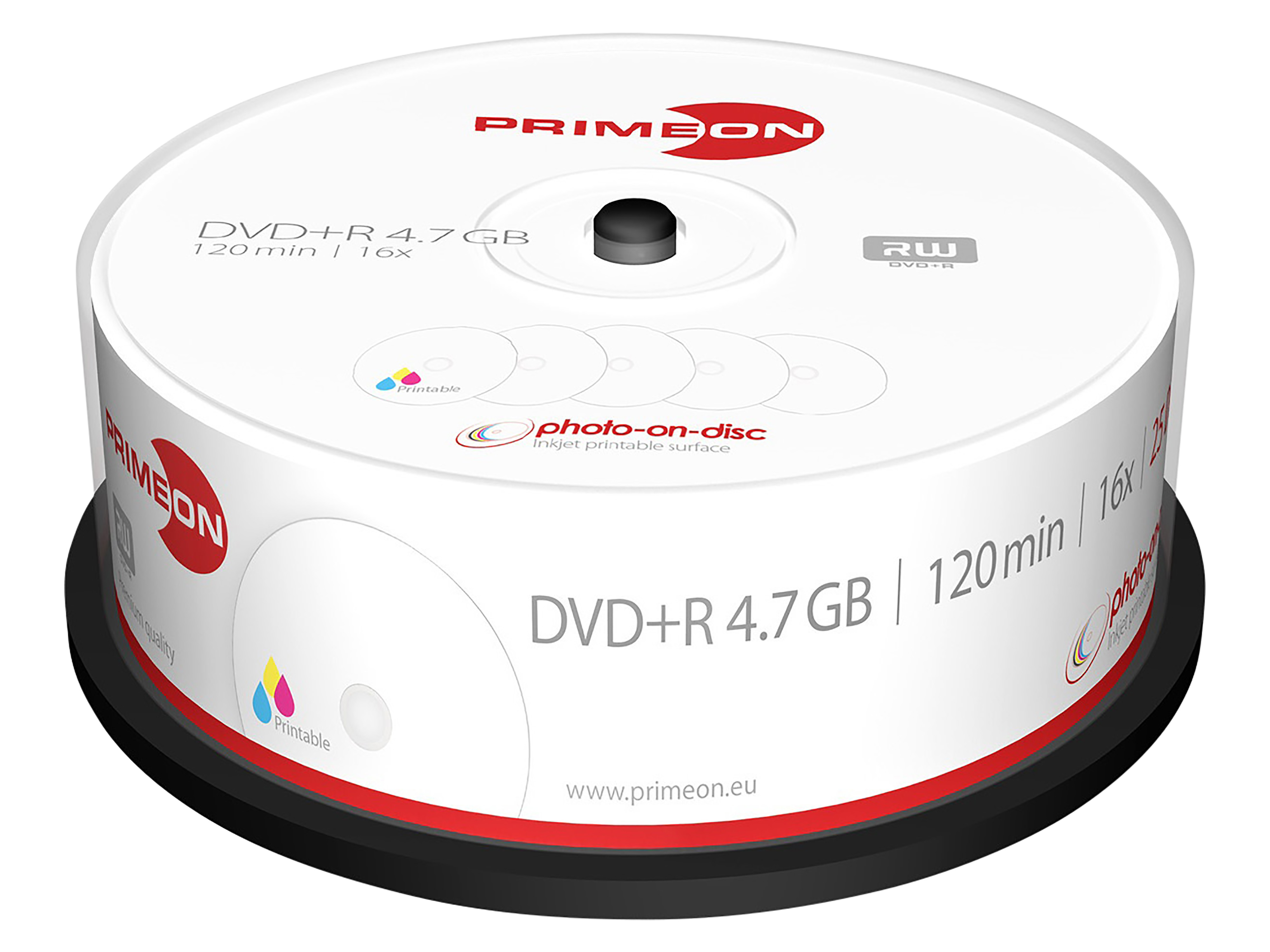 PRIMEON DVD-Rohling DVD+R 120Min 4.7GB 16x Cakebox 25 Stück printable