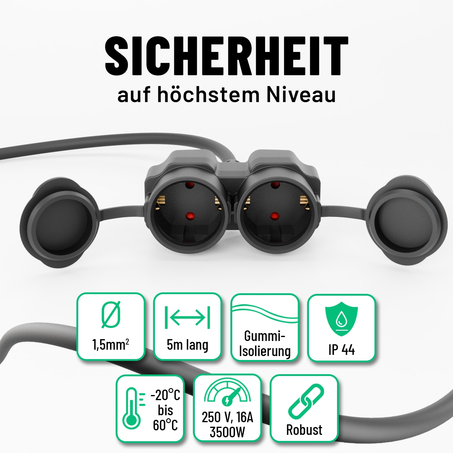 ABSINA Verlängerungskabel 151230, 2-Fach, 5 m