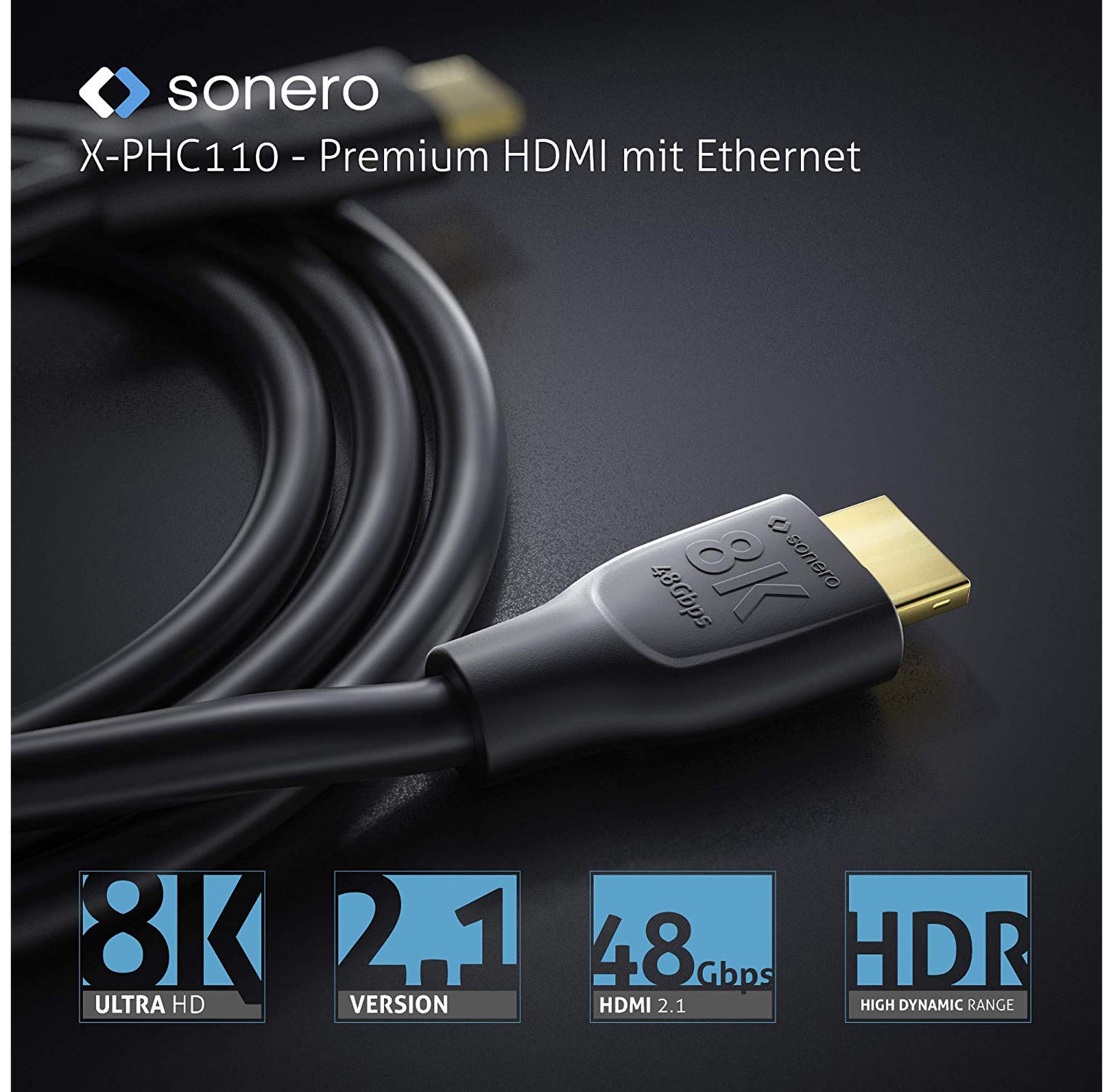 SONERO HDMI-Kabel Premium High Speed mit Ethernet, 1 m, HDMI 2.1