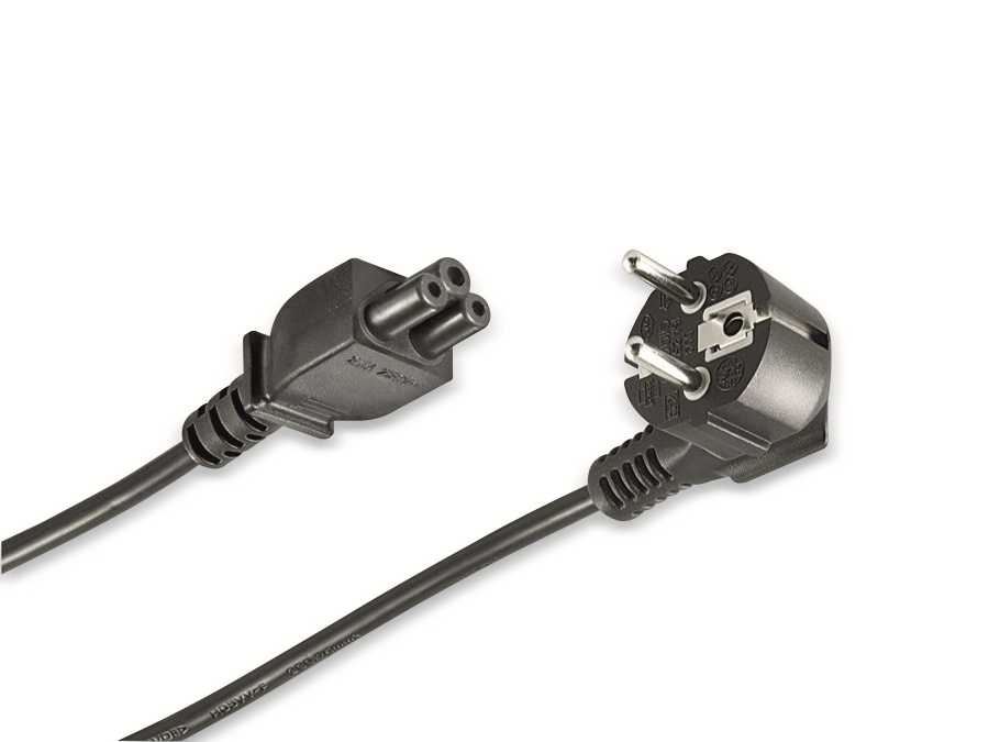 Netzkabel mit Kleeblatt-Stecker, 2 m, 90° Stecker Netzkabel mit Kleeblatt-Stecker, 2 m, 90° Stecker