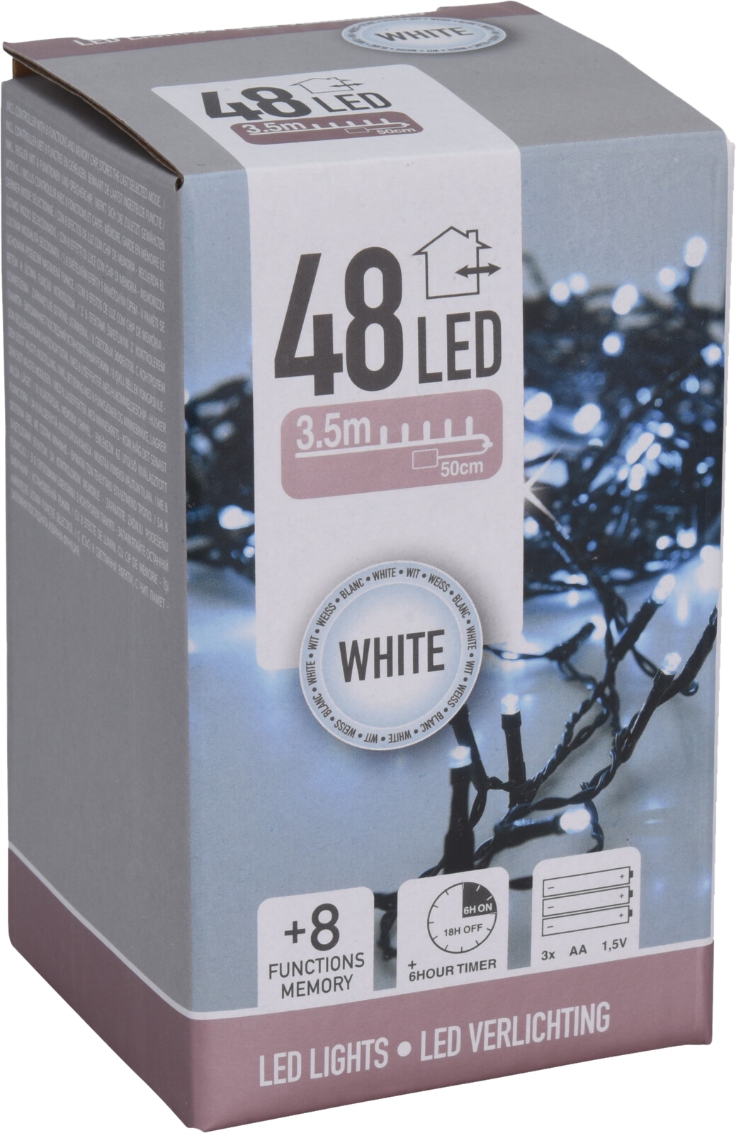 KOOPMAN LED-Lichterkette kaltweiß, 48 LEDs, Batteriebetrieben, schwarzes Kabel, Innen/Außen, 4m