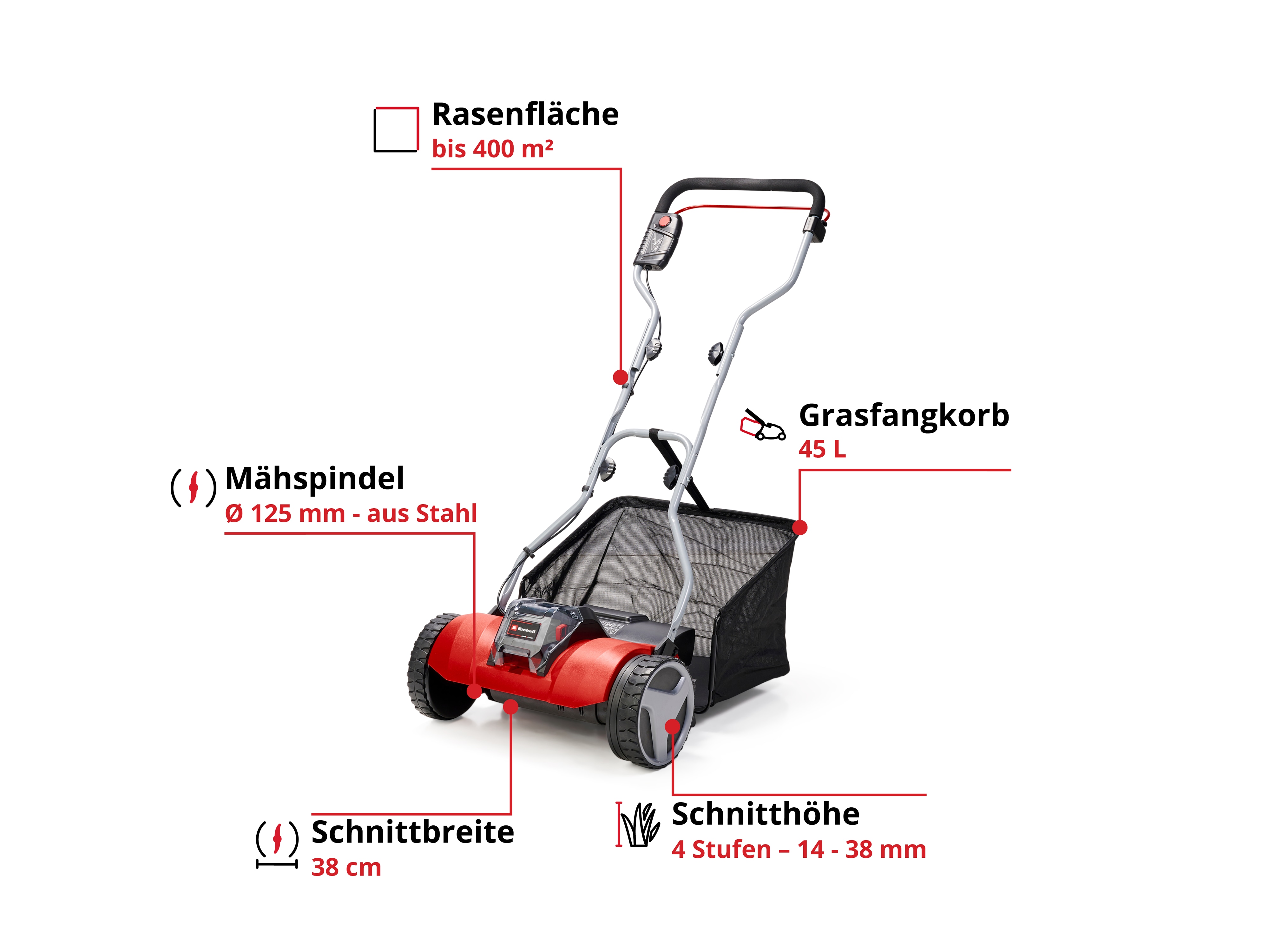 EINHELL Akku-Spindelmäher GC-HM 18/38 Li Solo