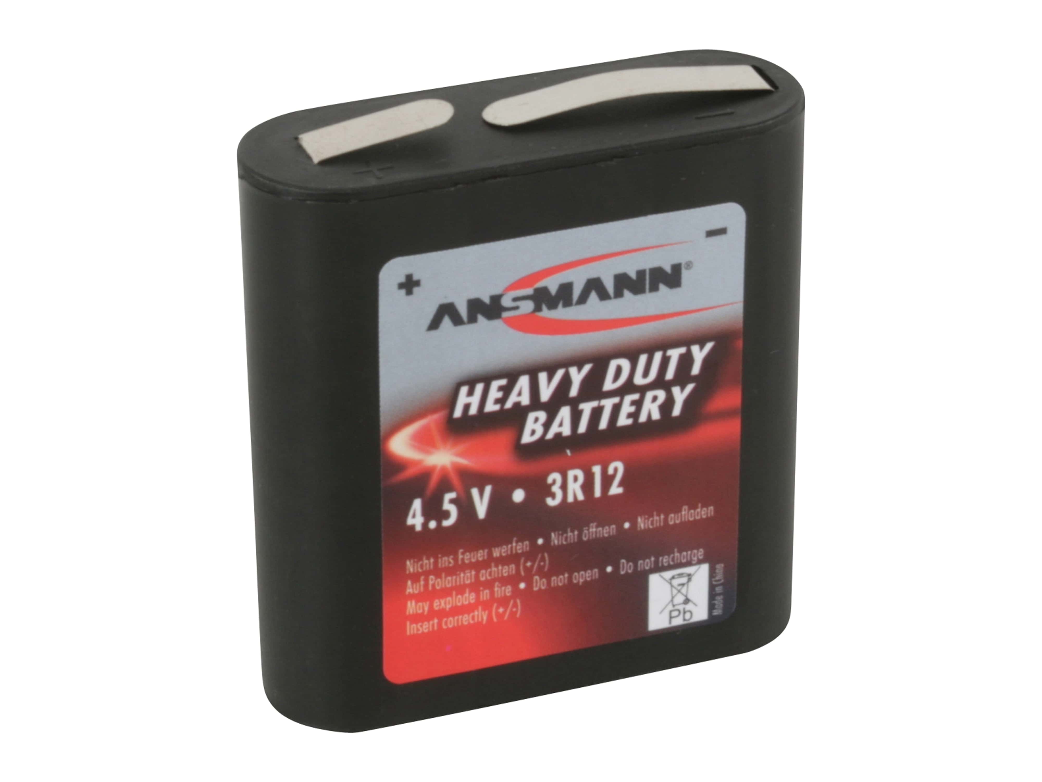 ANSMANN Flachbatterie 3R12, Zink-Kohle, 4,5 V, 2000mAh ANSMANN Flachbatterie 3R12, Zink-Kohle, 4,5 V, 2000mAh