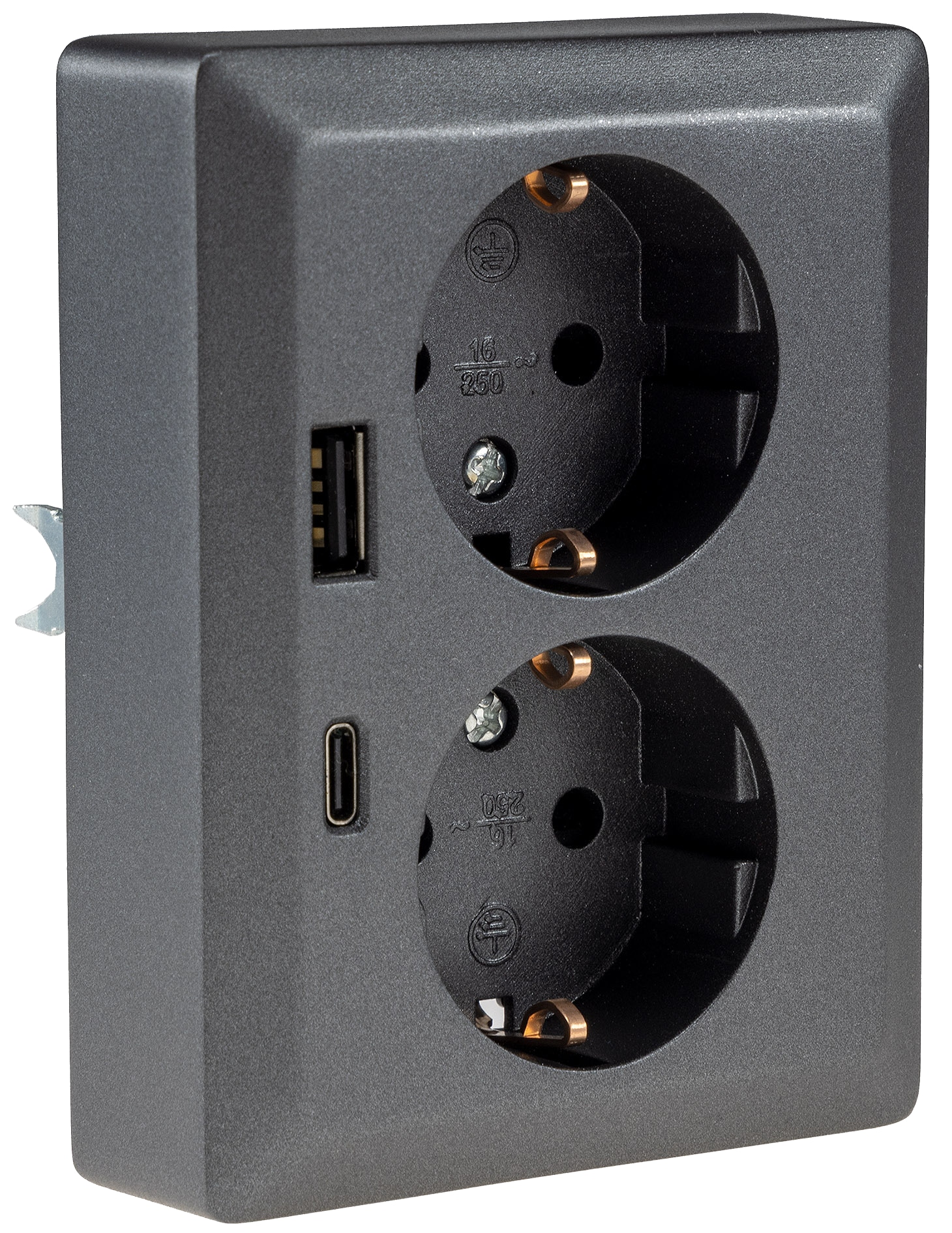 MILOS Schutzkontakt-Steckdose 23719, 2-fach, 2in1, USB-A+C/PD, 16A/250V, anthrazit