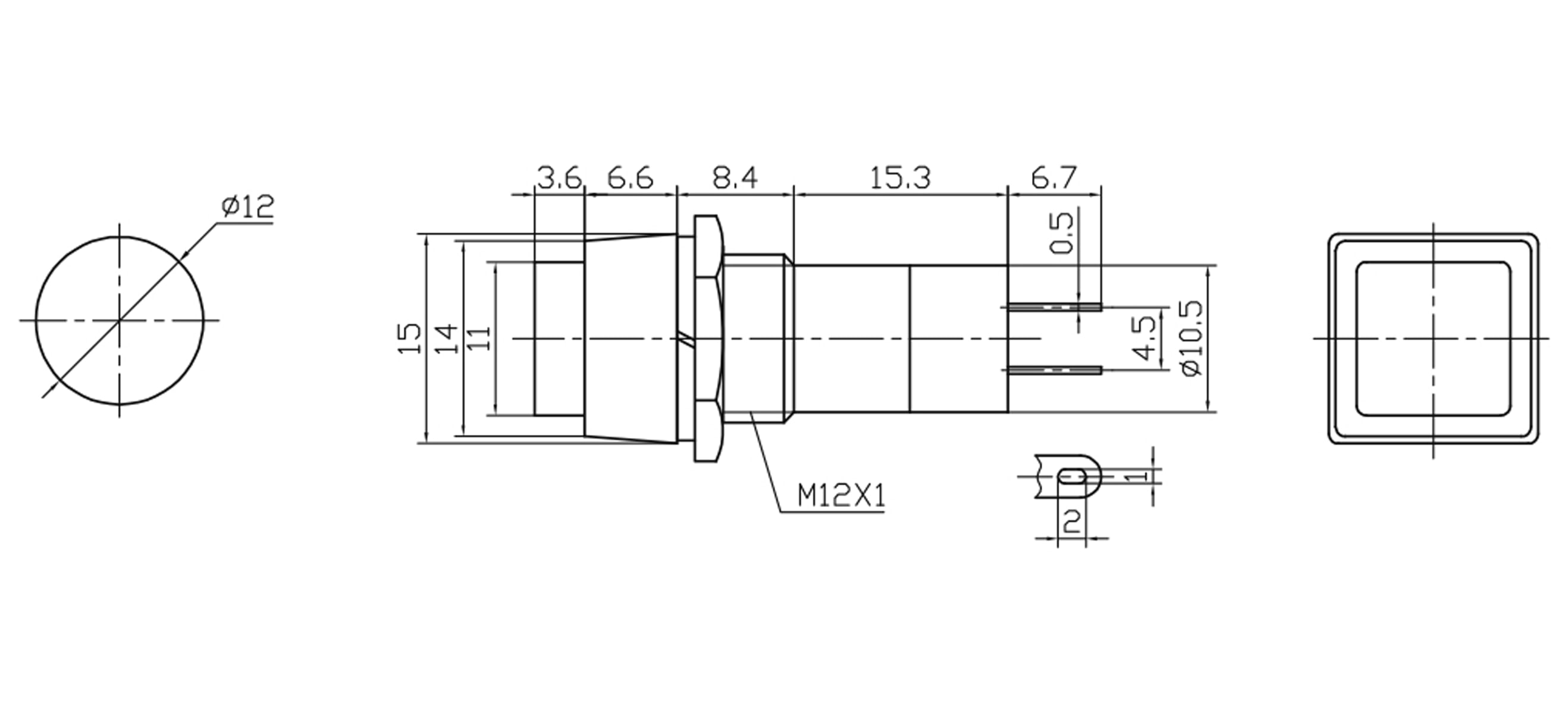 Einbau-Drucktaster PBS-12B, quadratisch, Schließer, grün