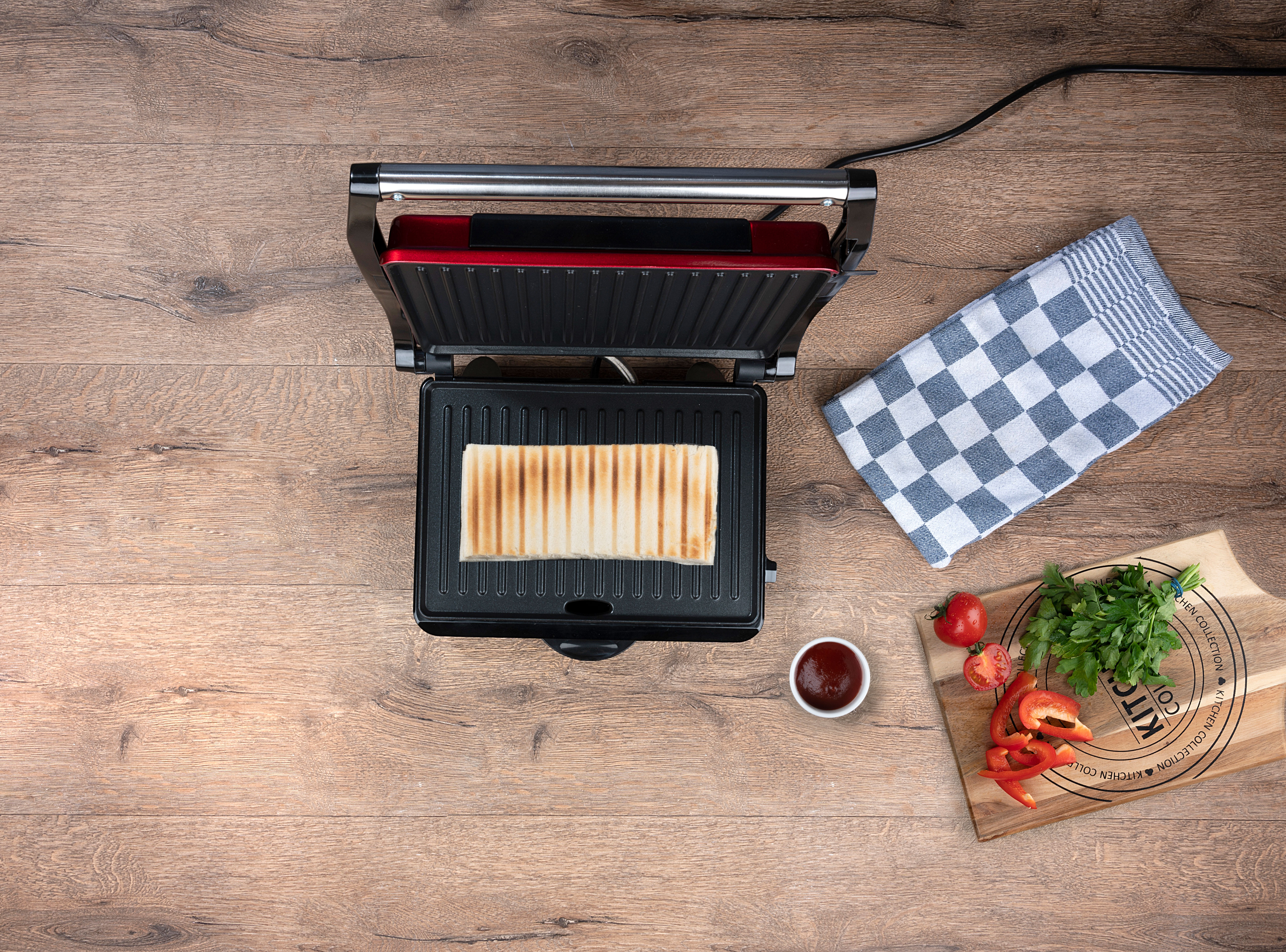 ALPINA Kontaktgrill, Multigrill, Panini, Sandwich, Fleisch, schwarz/rot, 1000W