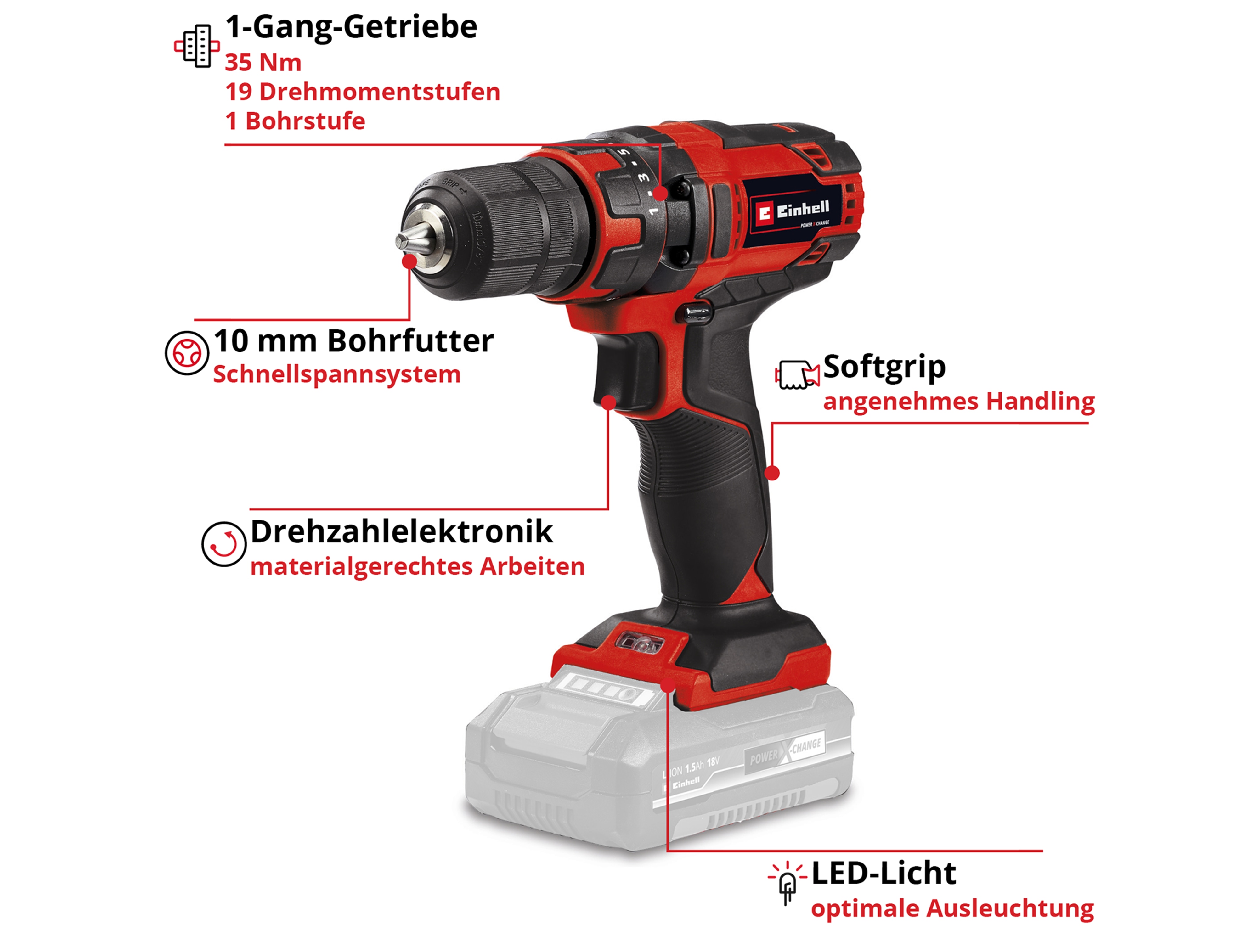EINHELL Akku-Bohrschrauber TC-CD 18/35 Li Solo EINHELL Akku-Bohrschrauber TC-CD 18/35 Li Solo