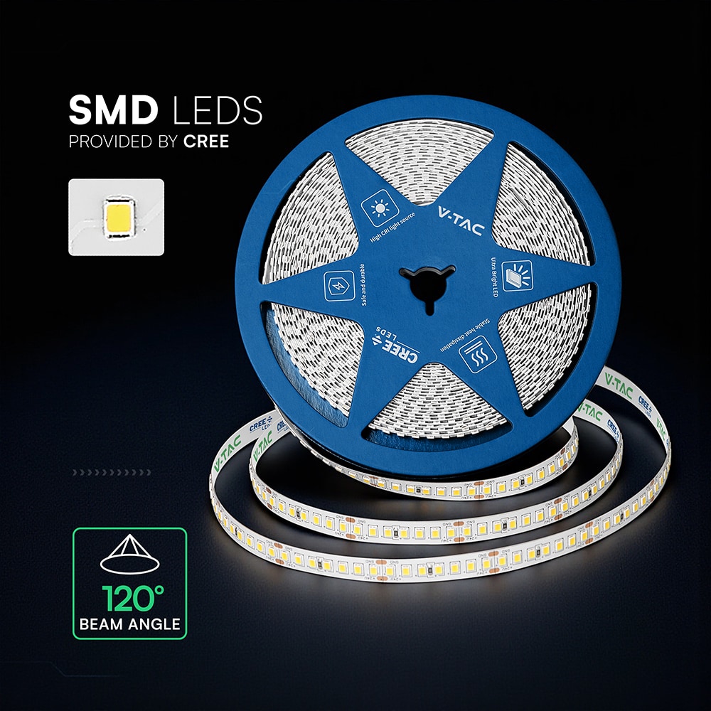 V-TAC LED-Stripe VT-2125966, 120W, EEK: F, 13800lm, 3000K, 120°, 24V, 10m V-TAC LED-Stripe VT-2125966, 120W, EEK: F, 13800lm, 3000K, 120°, 24V, 10m