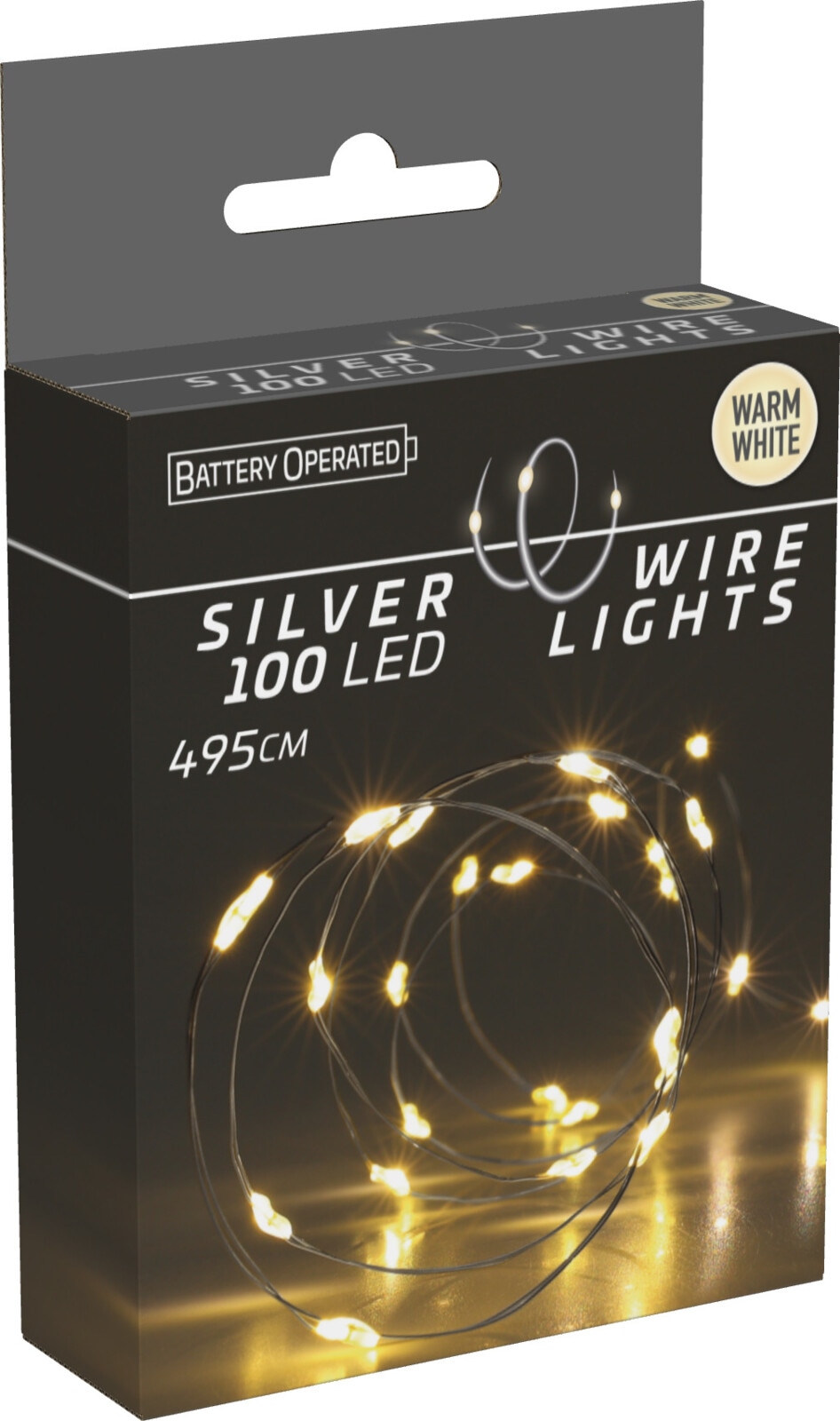 LED-Lichterkette Silberdraht 100 LEDs, warmweiß, Batteriebetrieb
