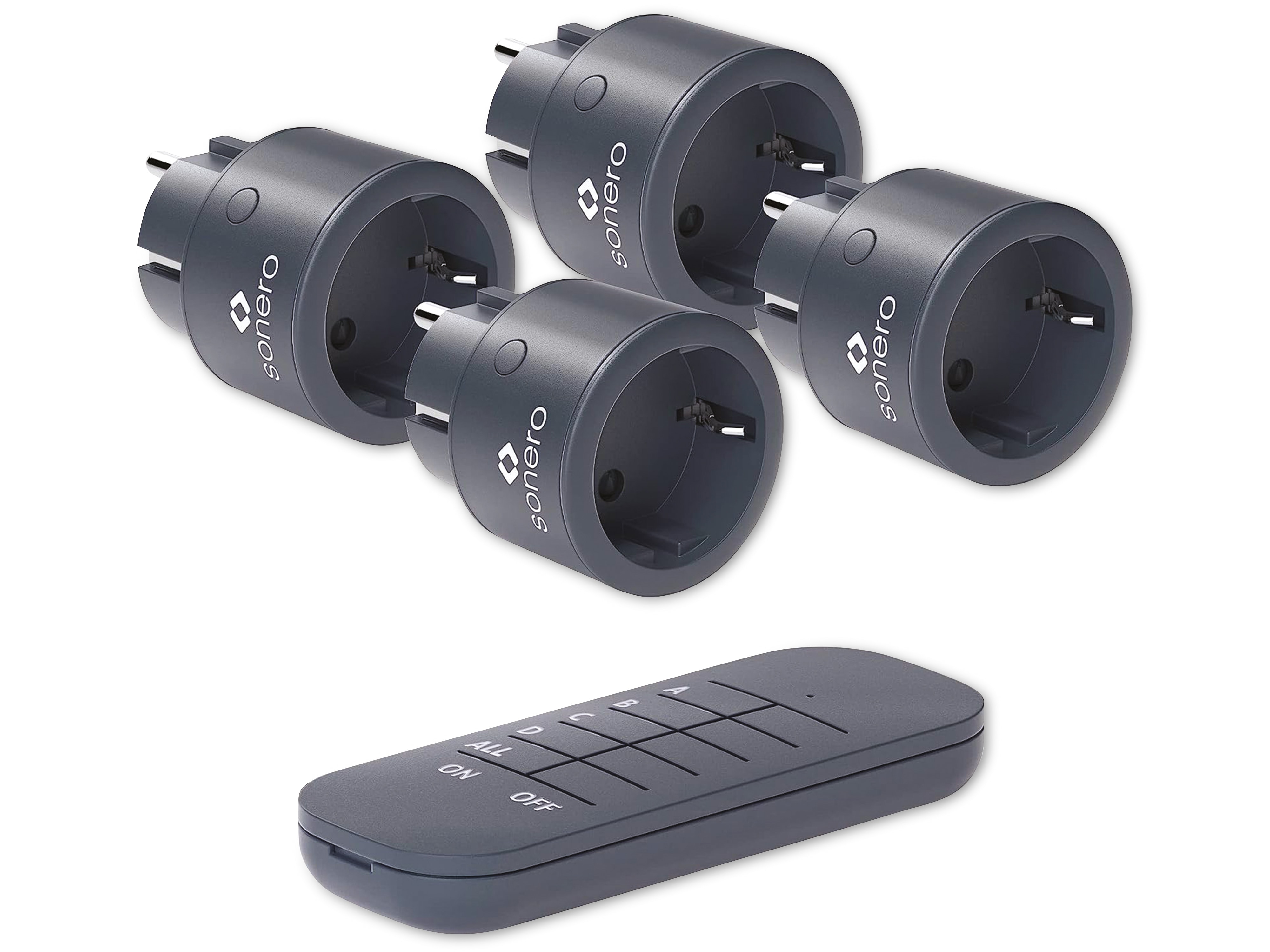 SONERO Funksteckdosen Set, 1 Sender, 4 Empfänger, anthrazit SONERO Funksteckdosen Set, 1 Sender, 4 Empfänger, anthrazit